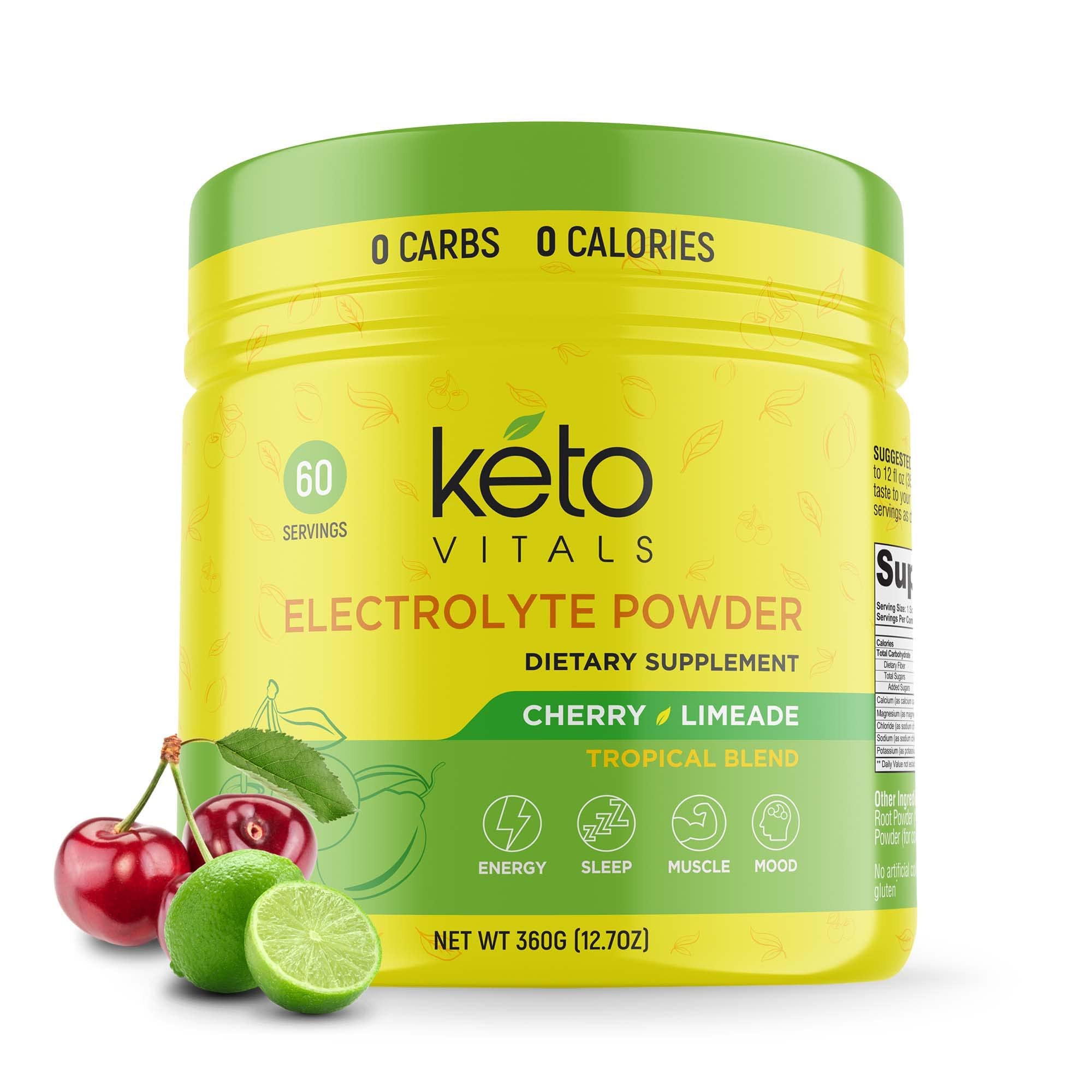 Keto Vitals Polvo de Electrolitos, botella lista para mezclar y hidratar.
