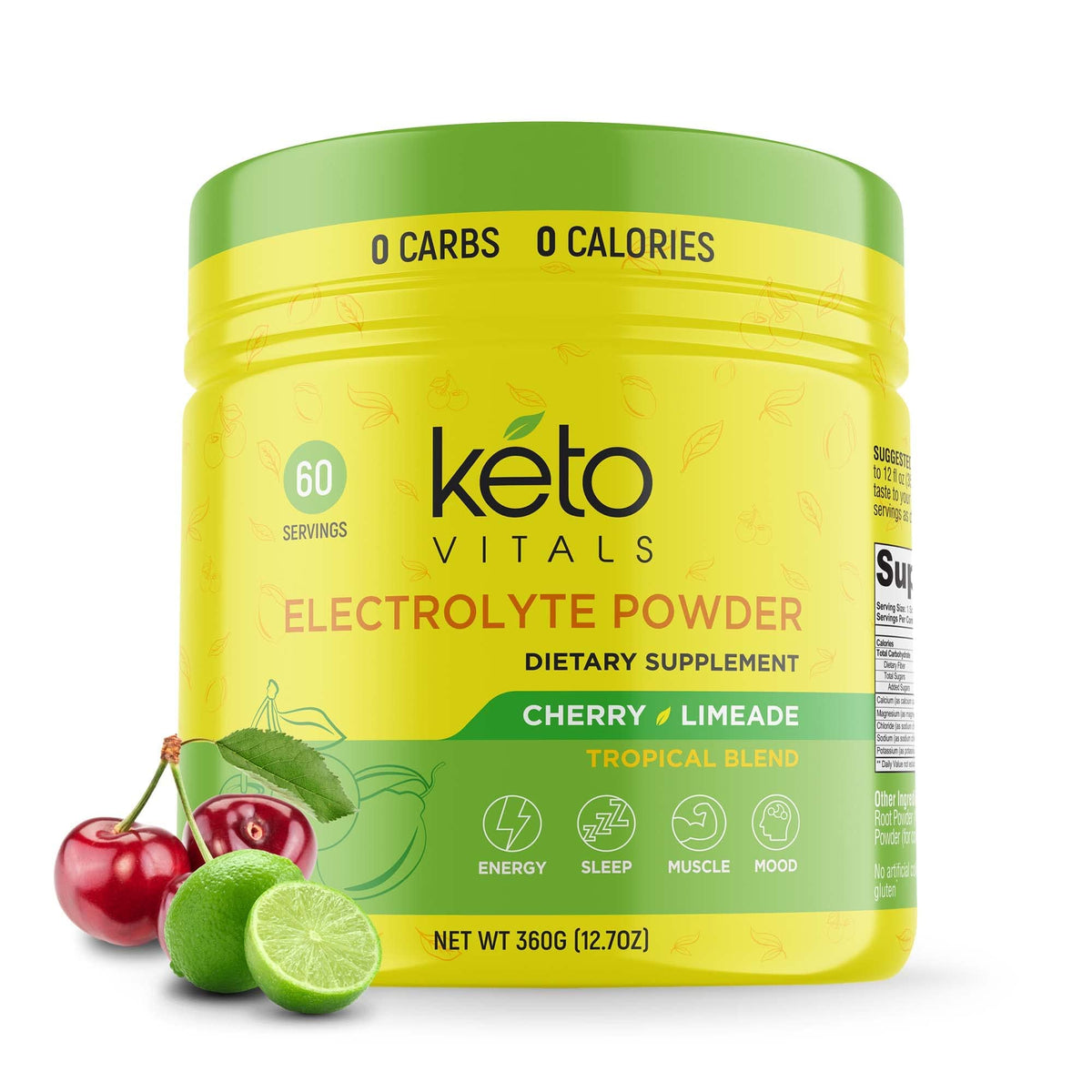Keto Vitals Polvo de Electrolitos, botella lista para mezclar y hidratar.