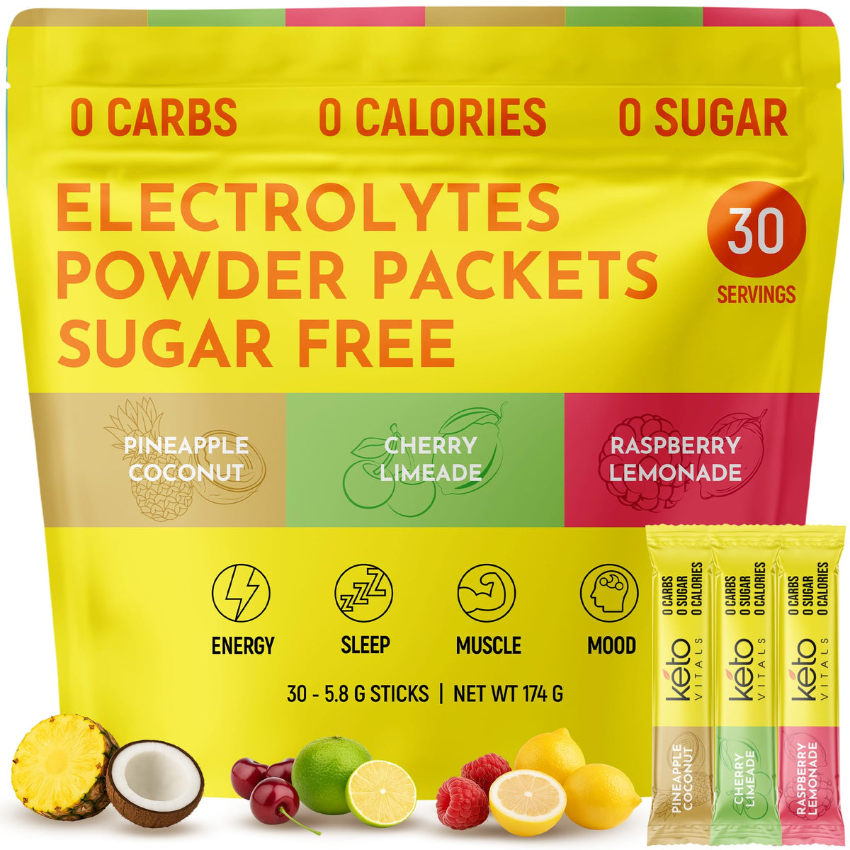 Keto Vitals Tropical Electrolitos, sobre individual, hidratación rápida en cualquier momento