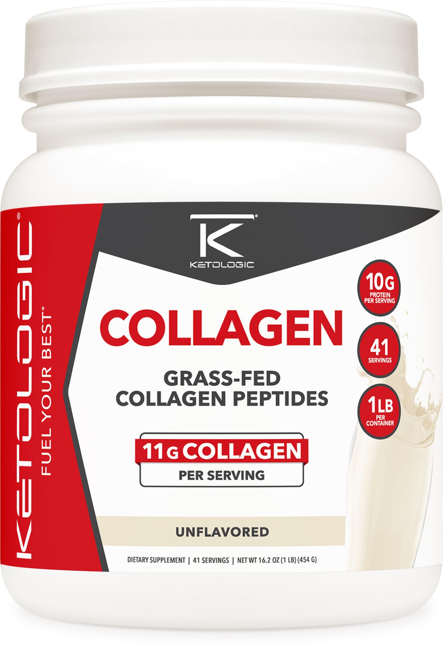 Ketologic colágeno de pasto sin sabor, polvo para mezclar en bebidas