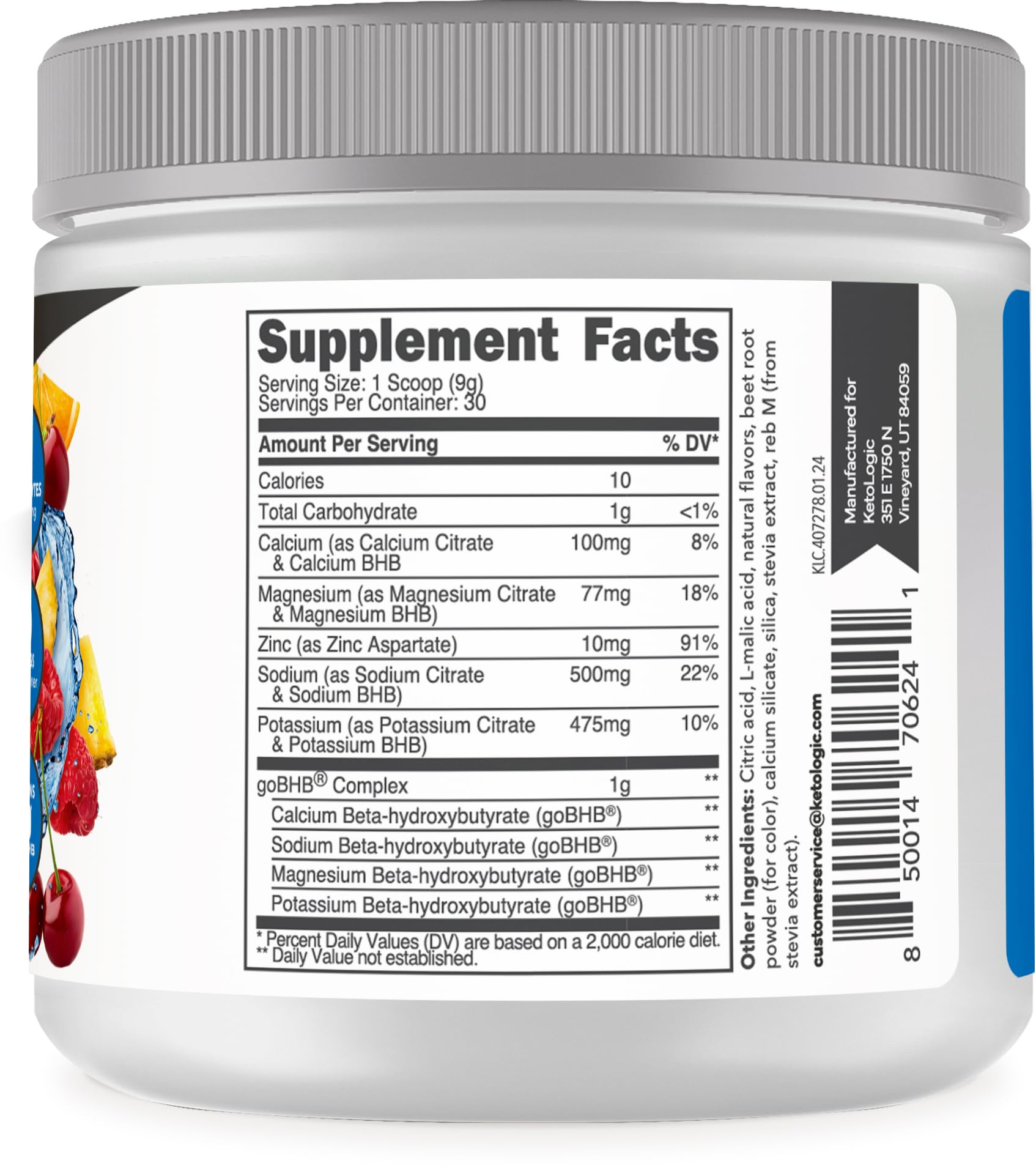 Ketologic polvo de electrolitos Keto Tropical, mezcla en polvo lista para disolver en agua.