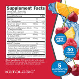 Ketologic polvo de electrolitos Keto Tropical, vaso con bebida lista para entrenamiento ligero.