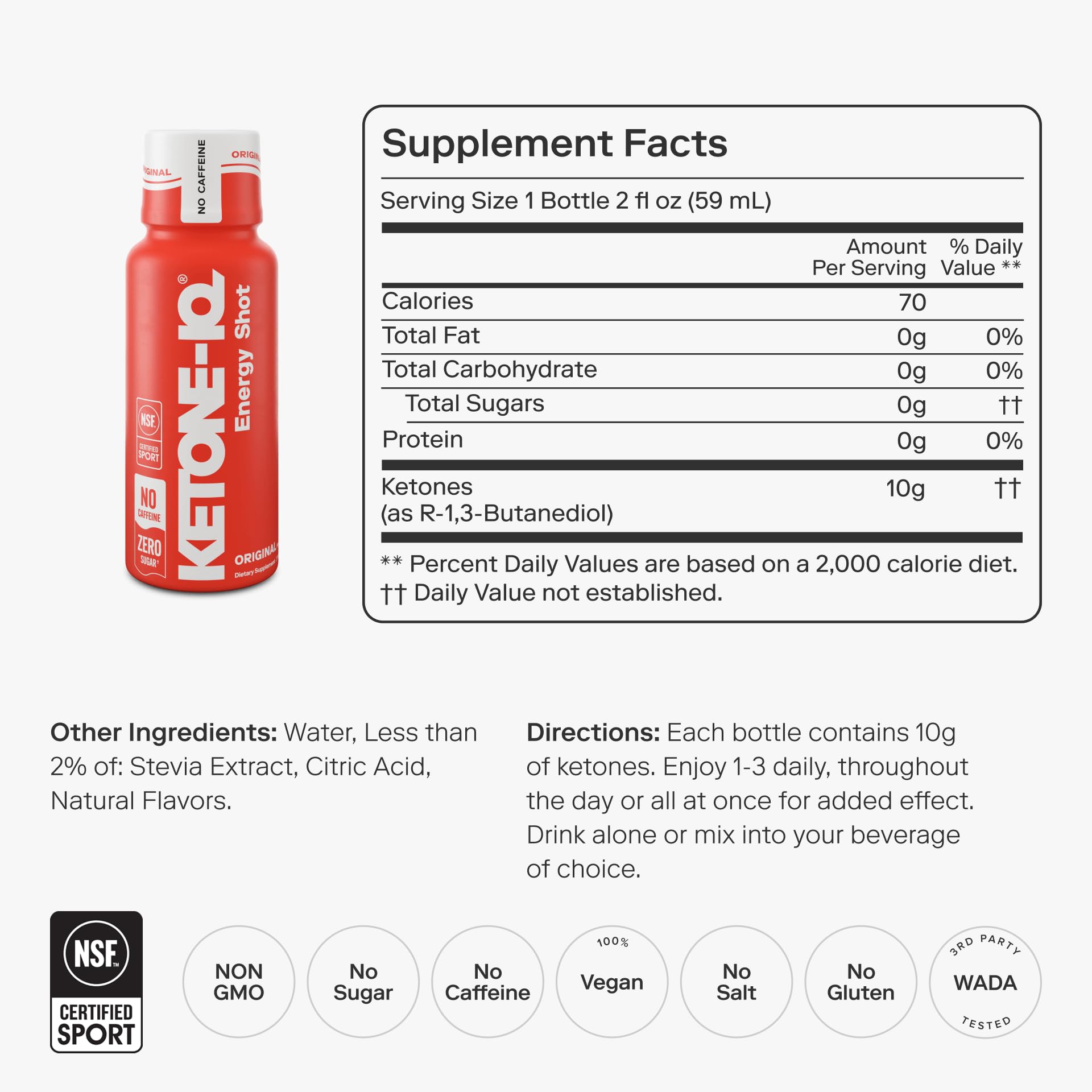 Etiqueta Ketone-IQ sin cafeína con diseño limpio y claro.