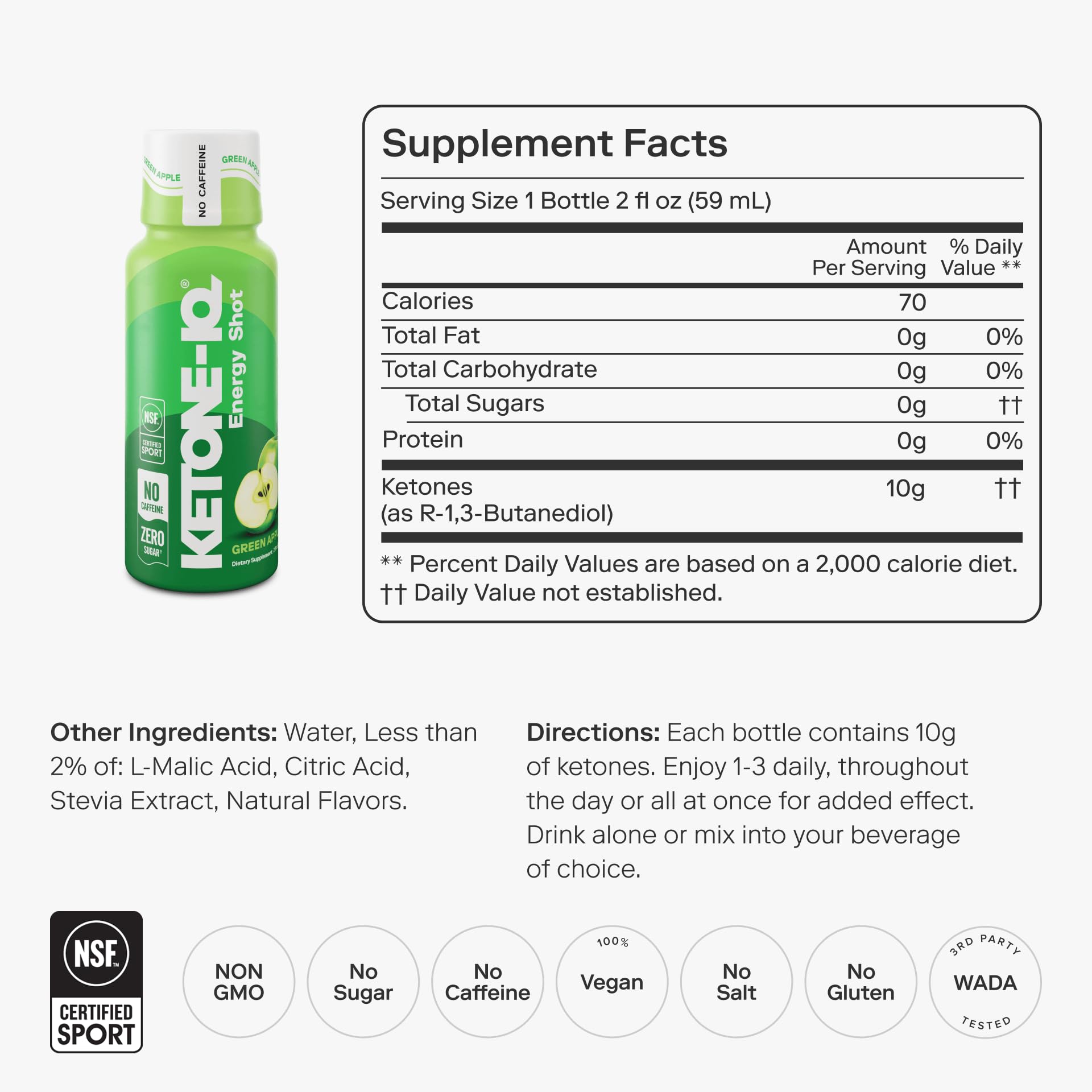 Ketone-IQ sin cafeína etiqueta frontal: información clara y transparente