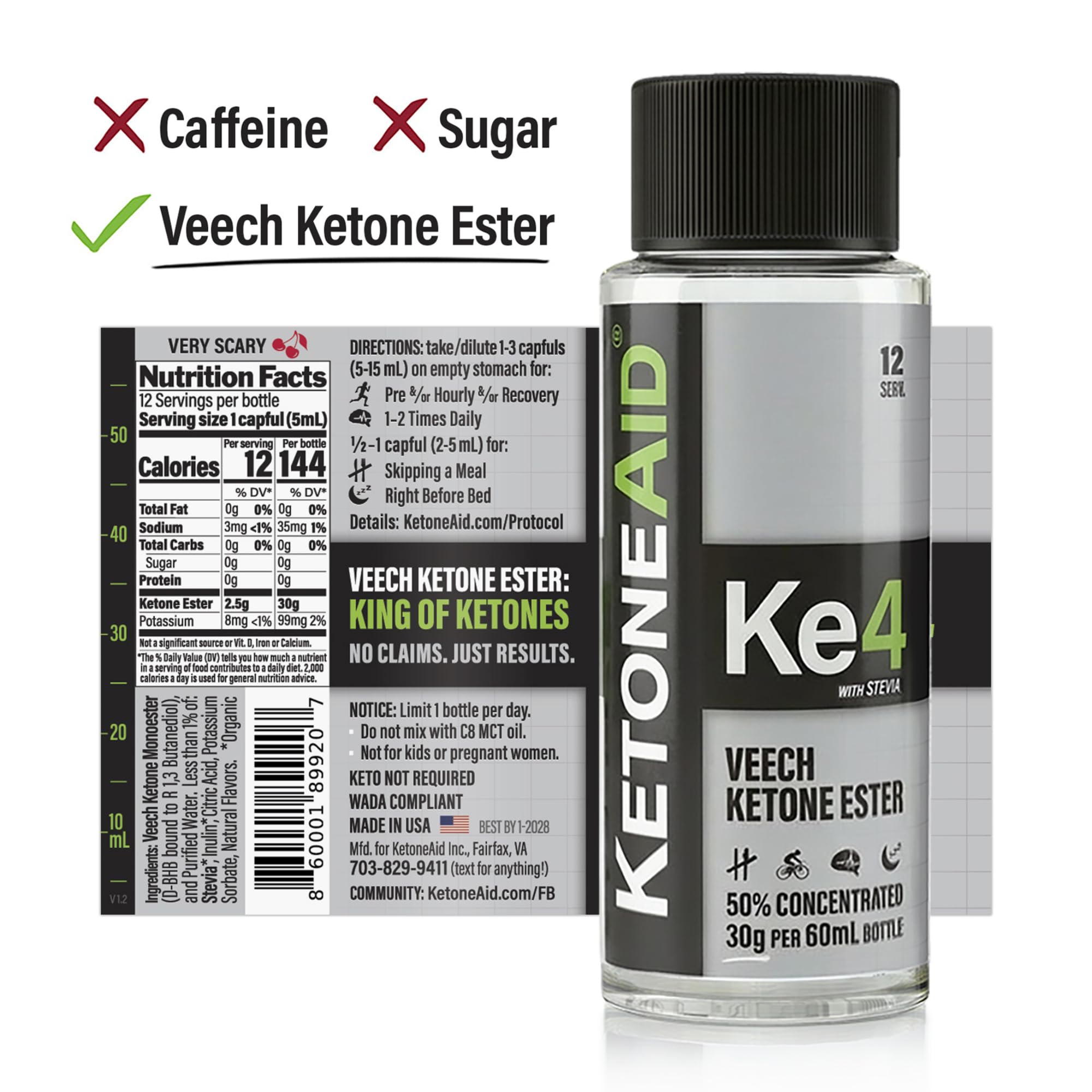 KetoneAid Ke4 Ester Concentrate, uso diario, apoyo a concentración y rendimiento sostenido.