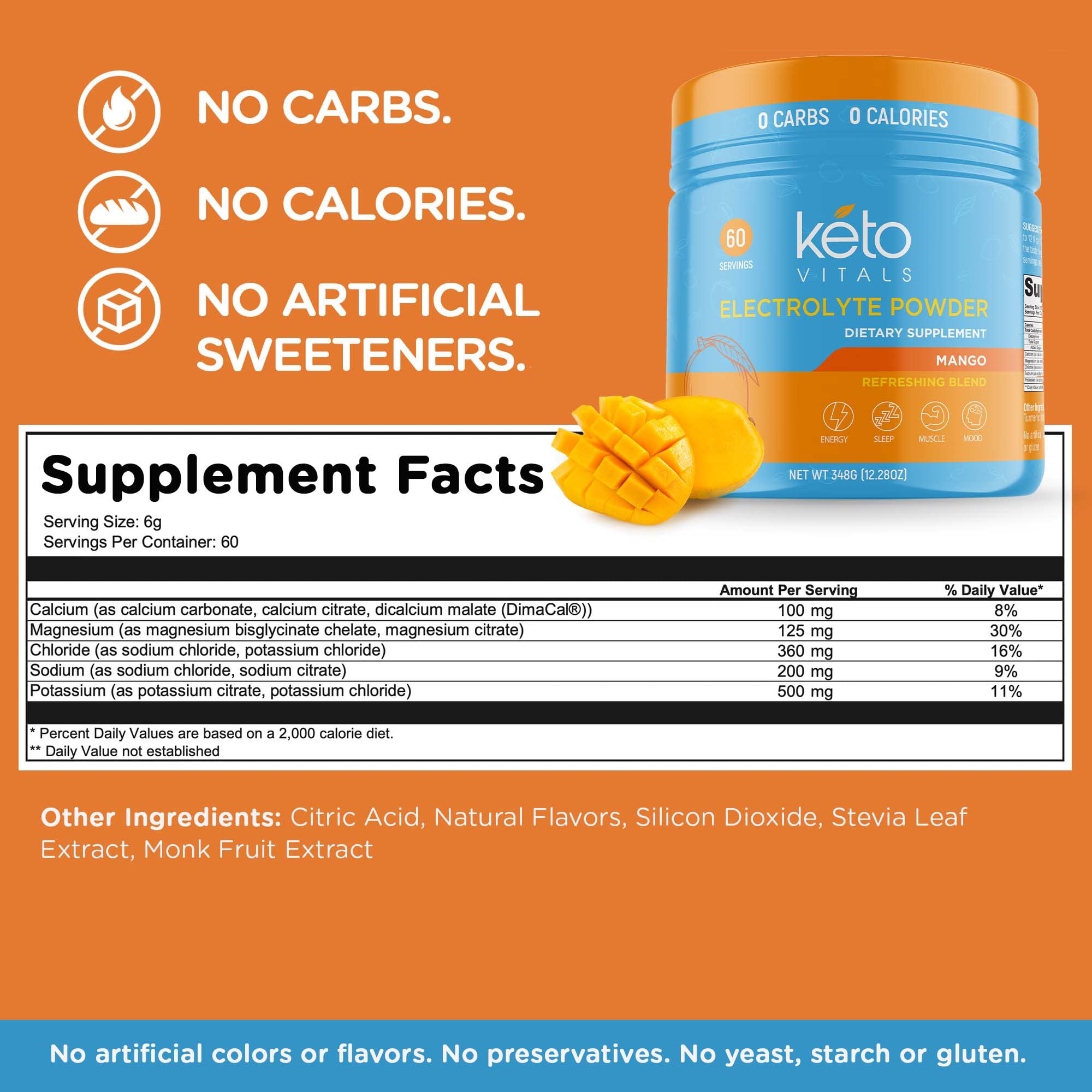 Etiqueta Keto Vitals electrolitos con información clara de ingredientes.