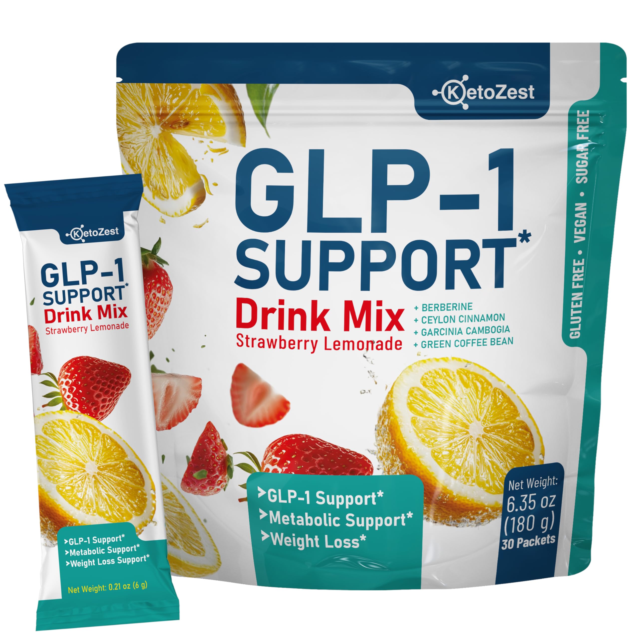 KetoZest GLP-1, botella de polvo para apoyar la saciedad diaria.