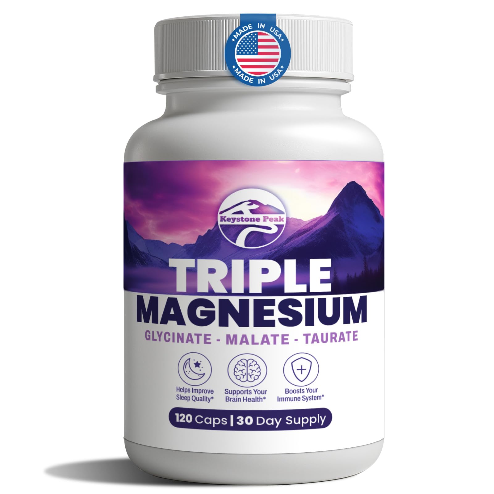 Keystone Peak Triple Magnesium en cápsulas para apoyo diario de bienestar.