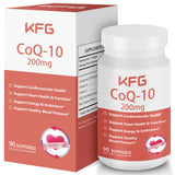 KFG CoQ10 200 mg en botella de cápsulas para salud cardiovascular y energía diaria.