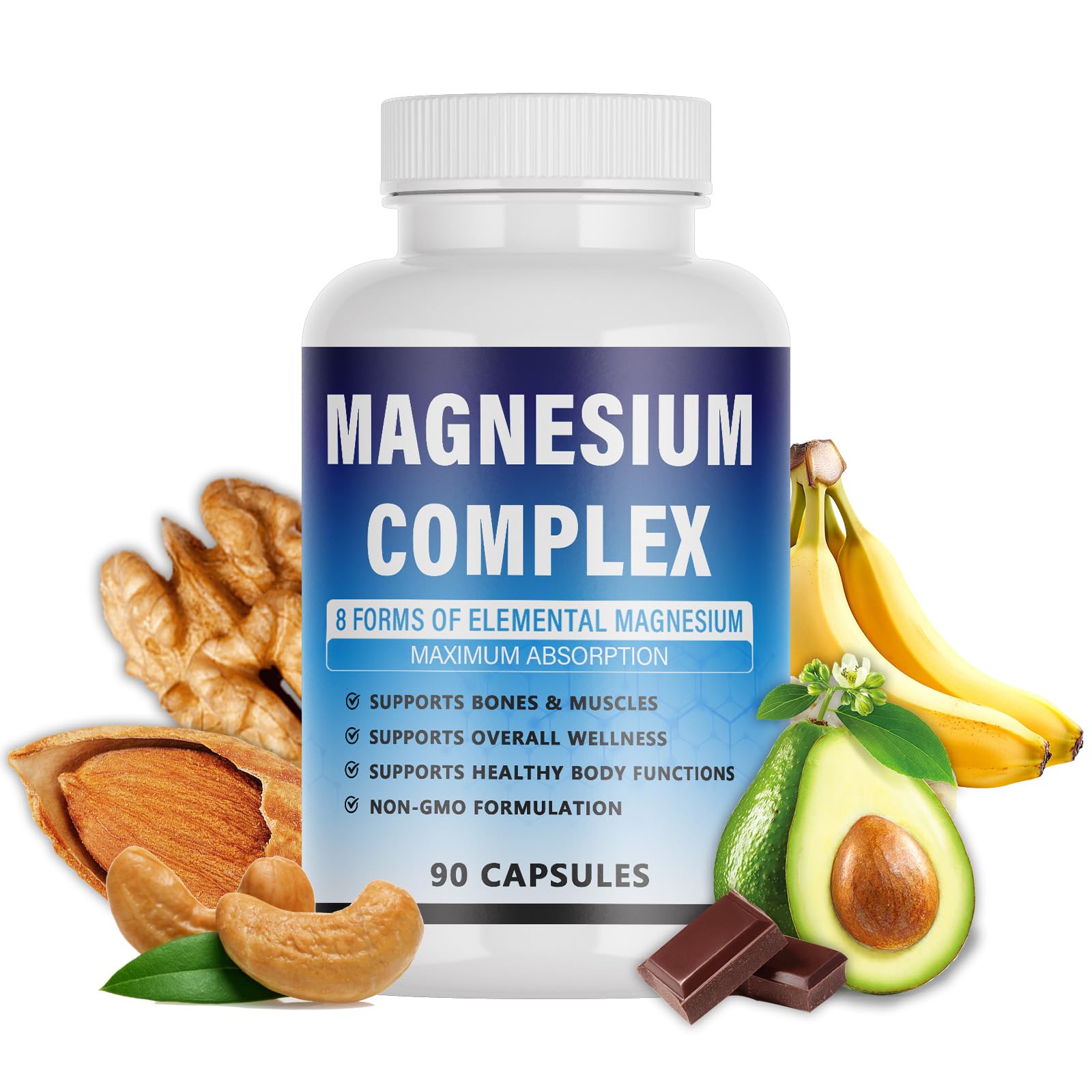 KFUKFU Magnesium Complex, botella: mejora absorción para uso diario.