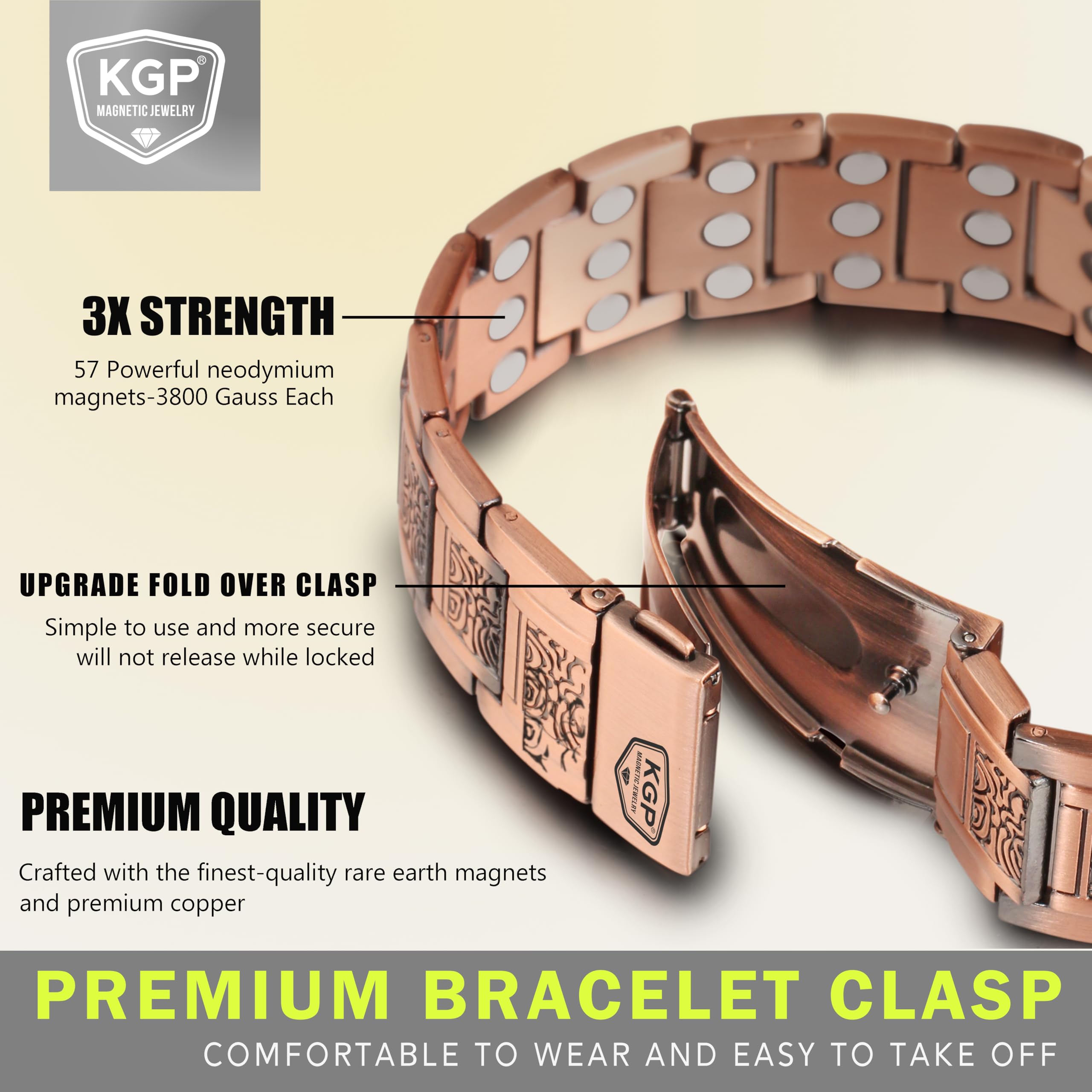 Brazalete KGP de cobre magnético vintage ajuste personalizable para un contorno cómodo.