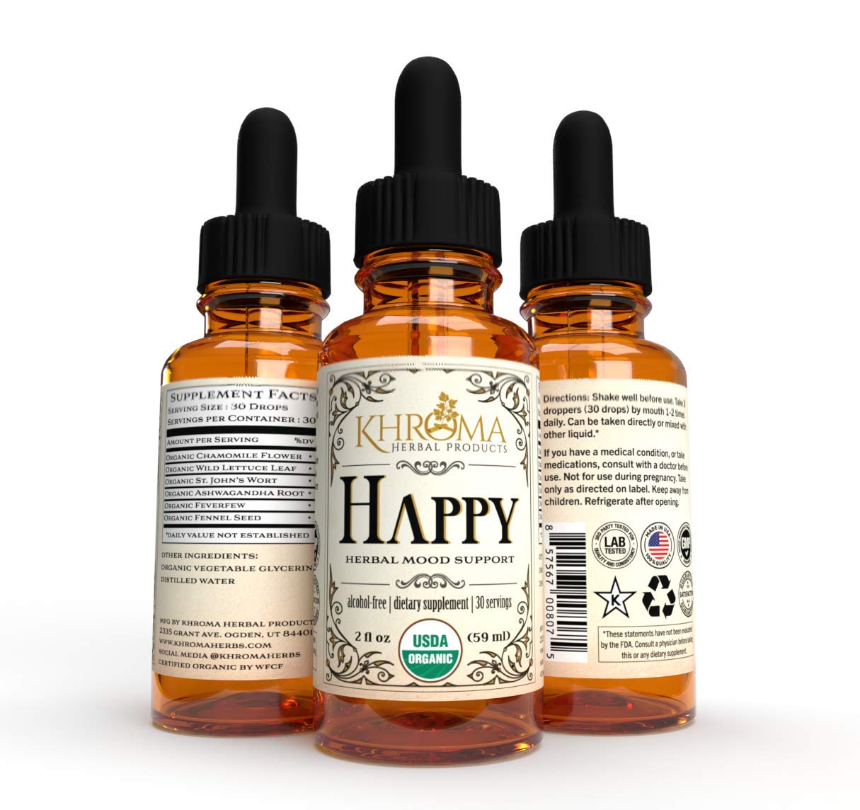 Khroma Happy, cápsulas orgánicas en empaque de cristal para una experiencia natural.