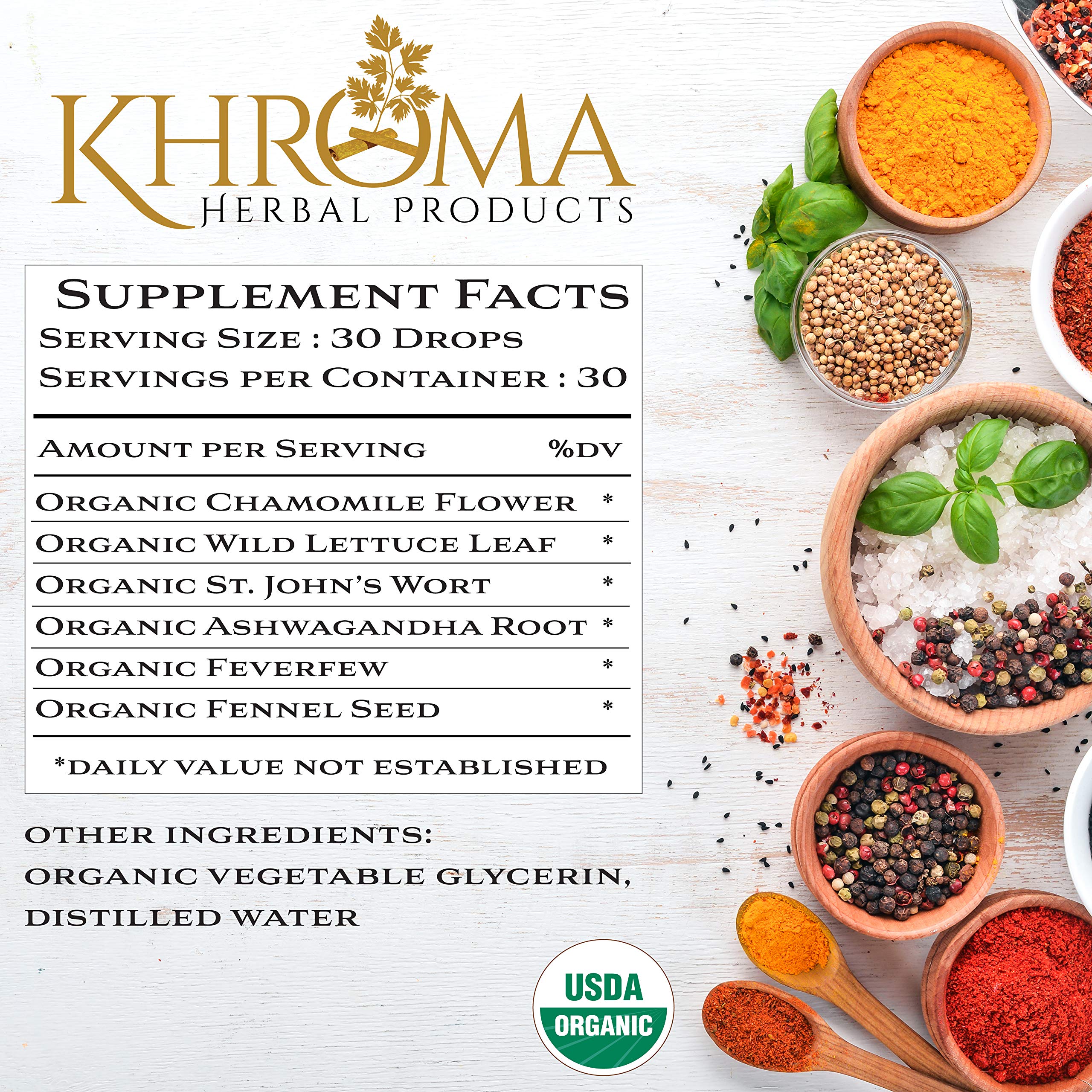Khroma Happy, etiqueta detallada con información clara de ingredientes naturales.