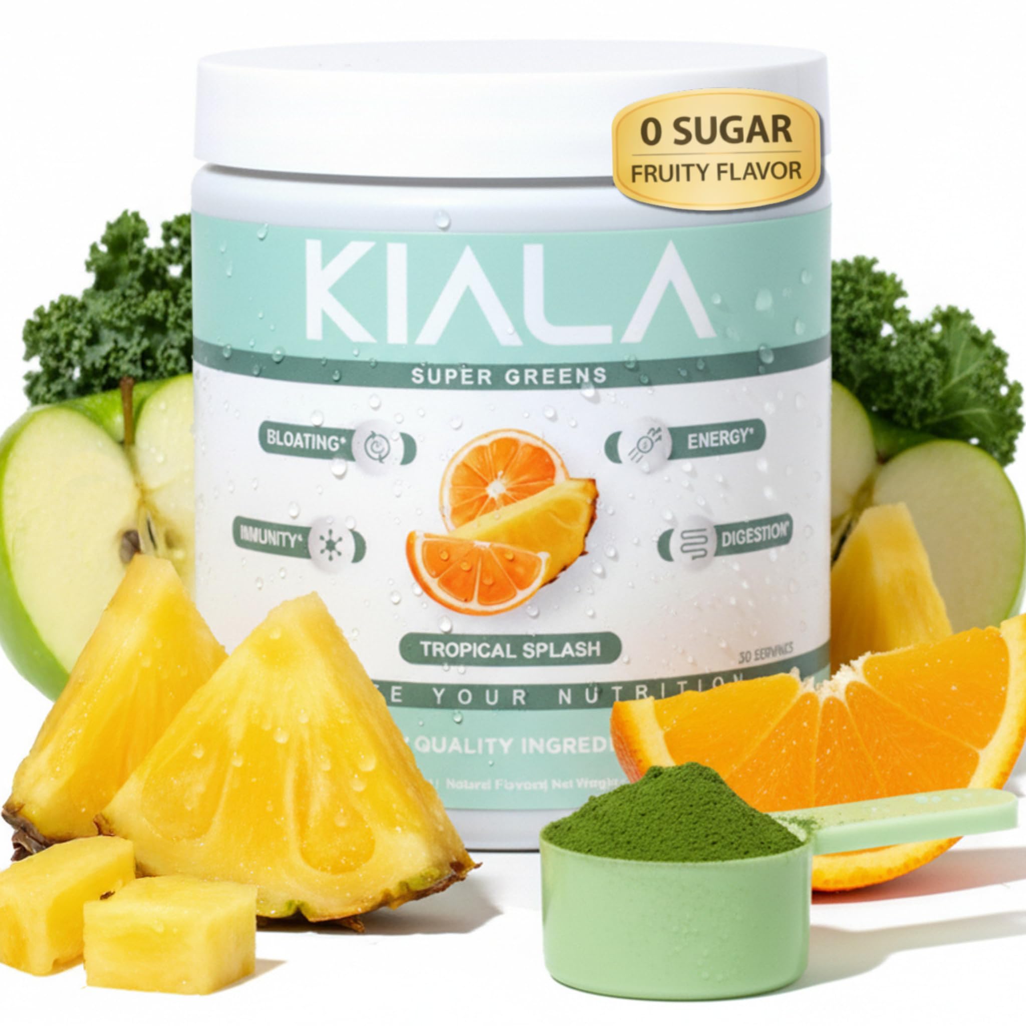 Kiala Nutrition Super Greens en caja, ideal para empezar el día con nutrientes.