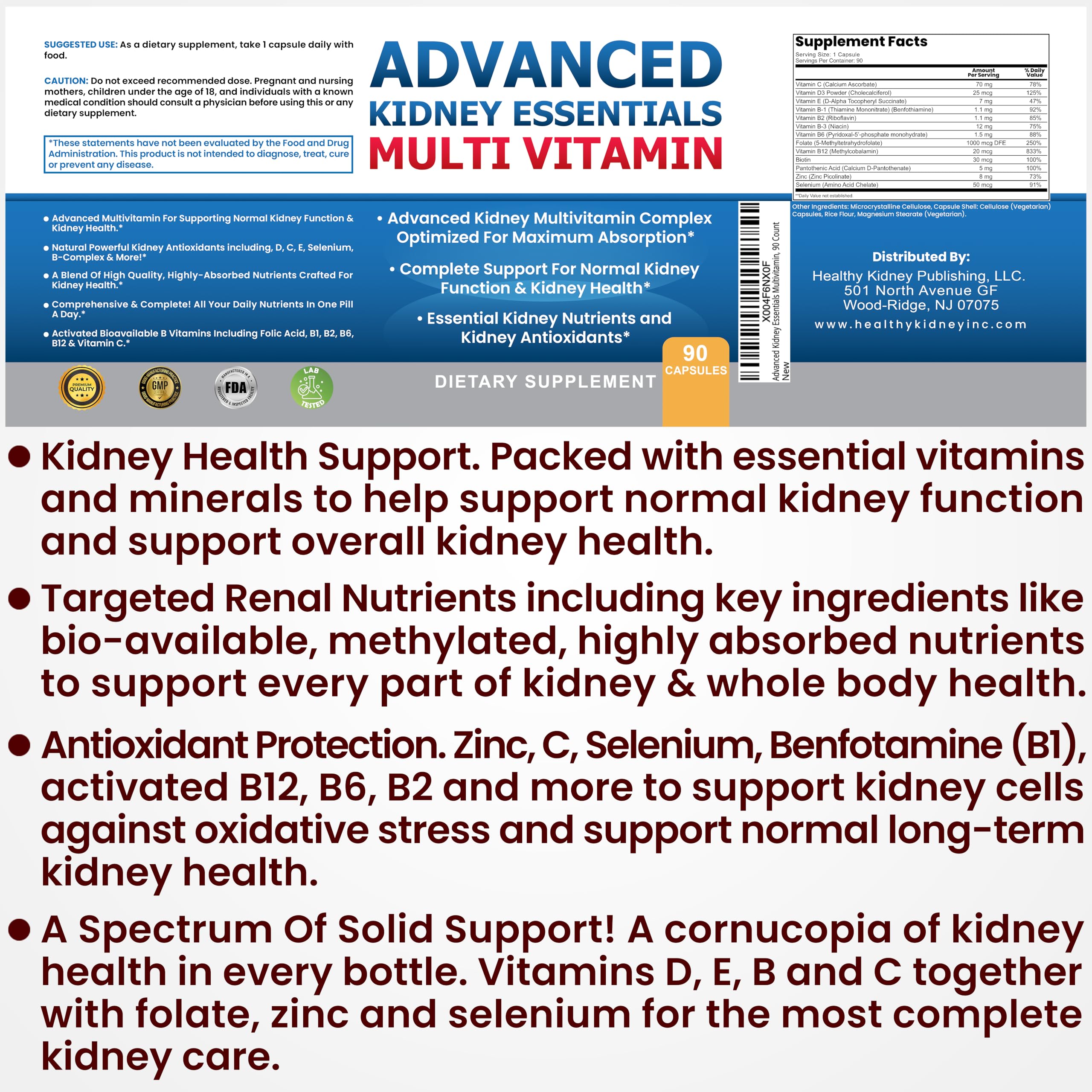 Kidney Restore Advanced Kidney Essentials, cápsula de dosis diaria, posible apoyo a la desintoxicación natural.