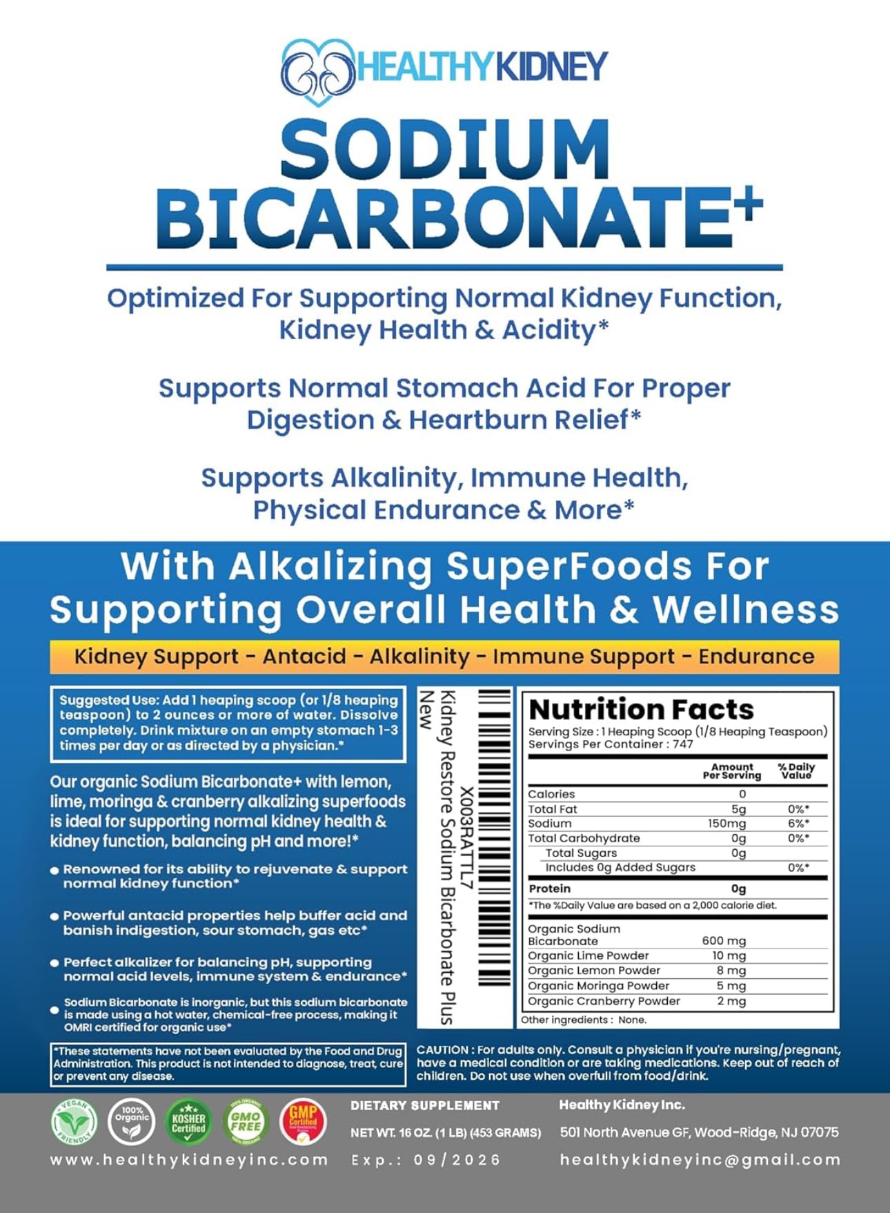 Disolución en vaso de agua con Kidney Restore Bicarbonato Alcalino