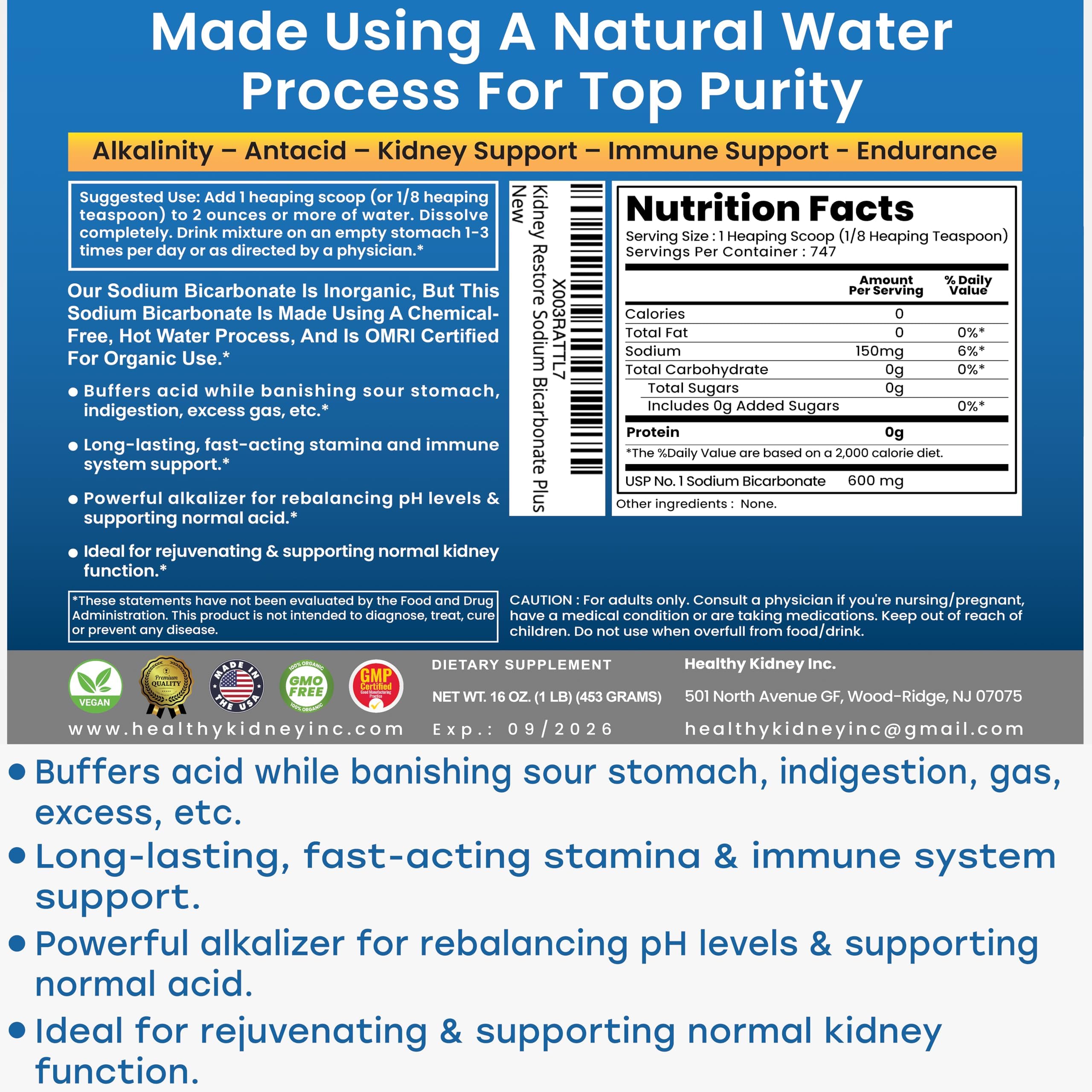Kidney Restore bicarbonato disuelto en agua, preparación rápida y alcalina.