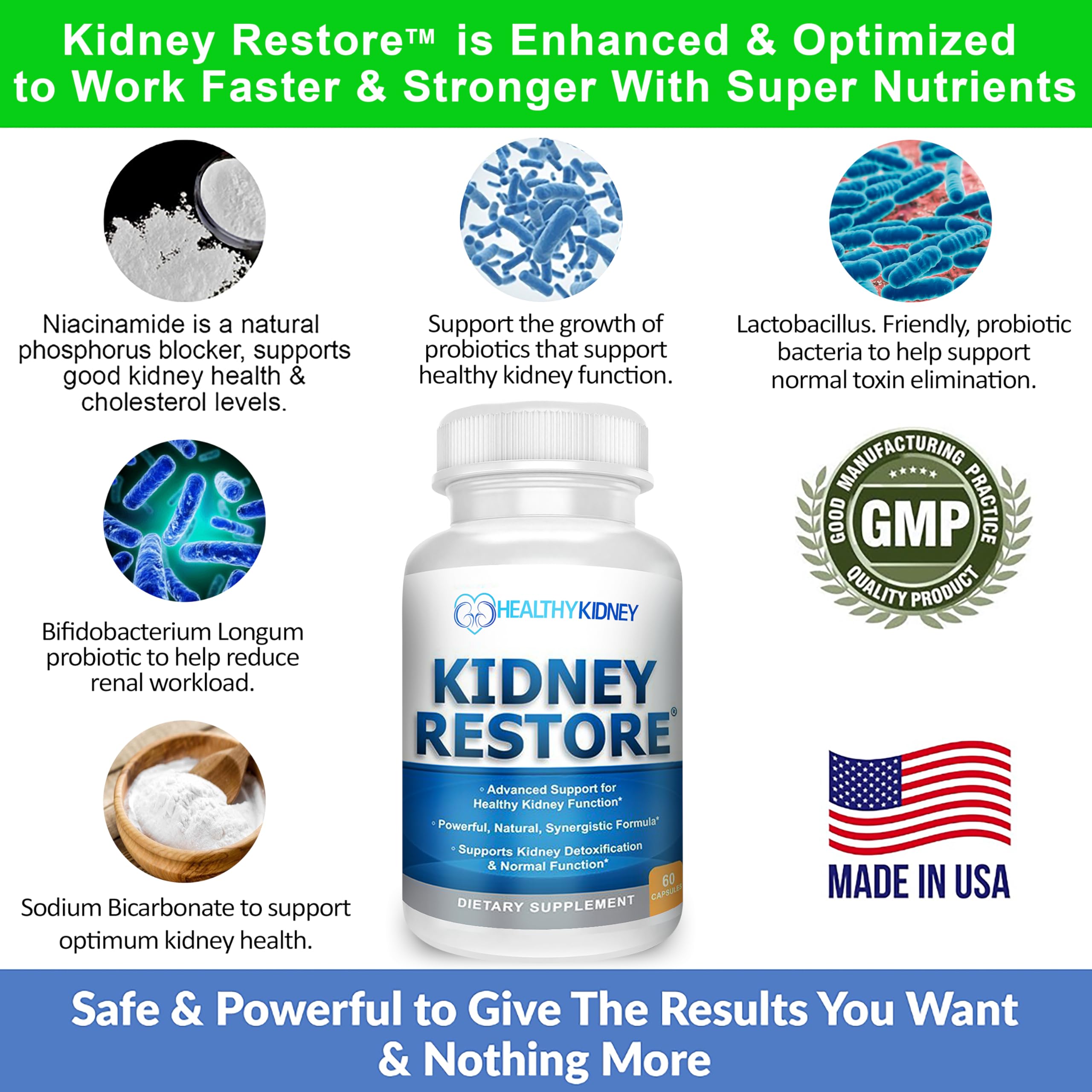 Kidney Restore cápsulas y vaso para beber en casa.