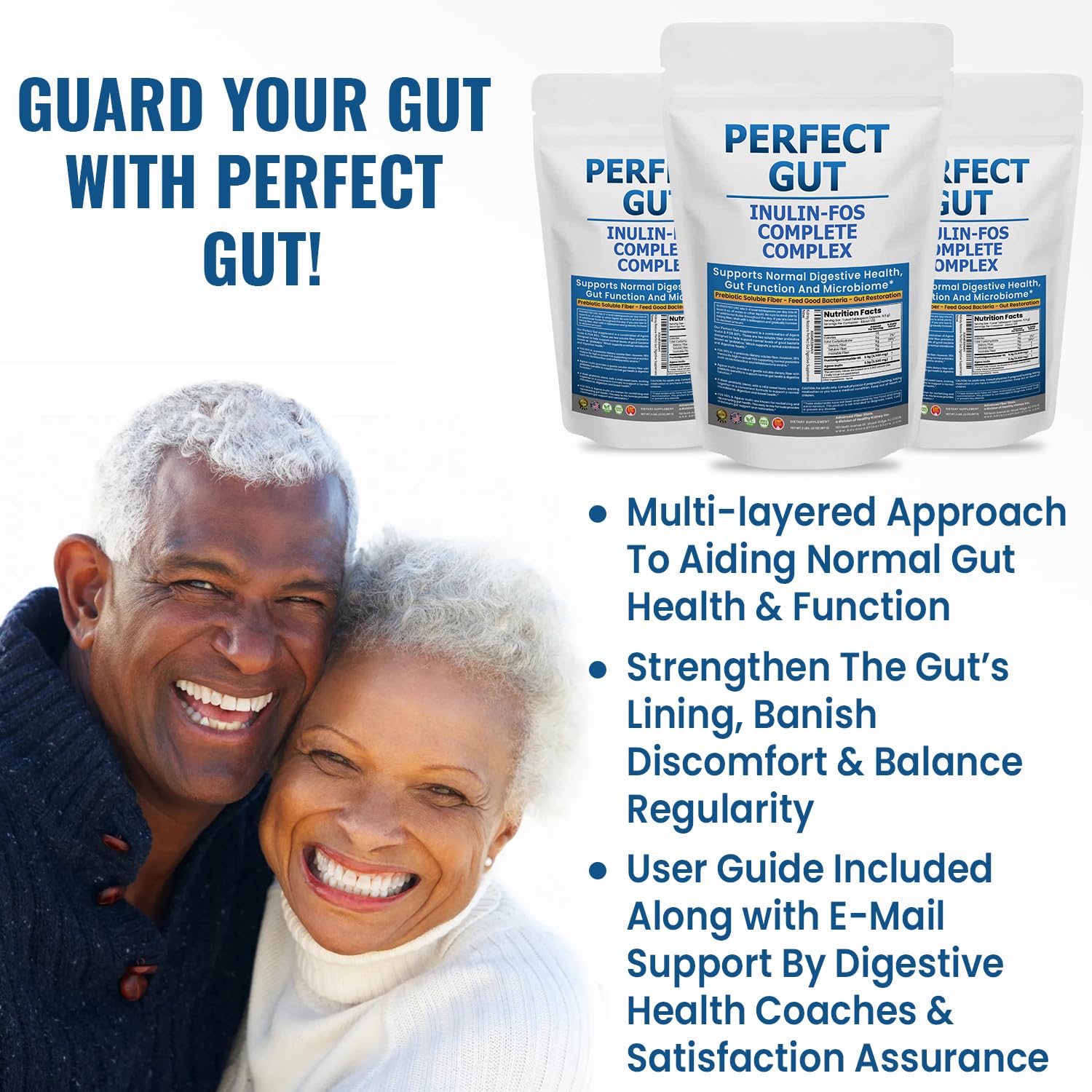 Kidney Restore Perfect Gut, etiqueta clara en la botella del producto.