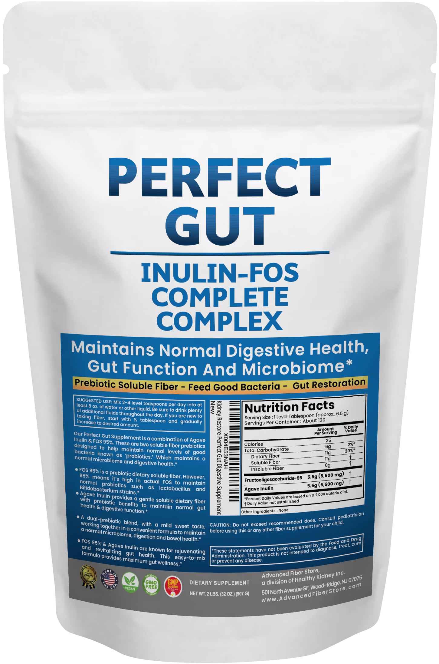 Kidney Restore Perfect Gut: polvo inulina FOS en bolsa para reforzar la ingesta diaria.