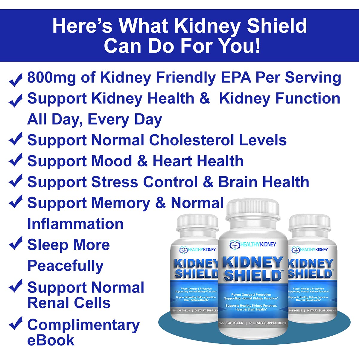 Frasco Kidney Shield con omega-3 de alta EPA para nutrición renal.