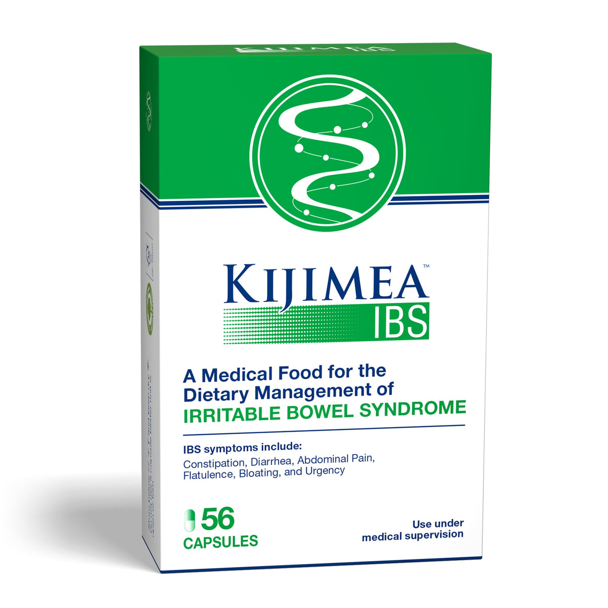 Kijimea IBS, botella de 56 cápsulas para apoyo digestivo diario.