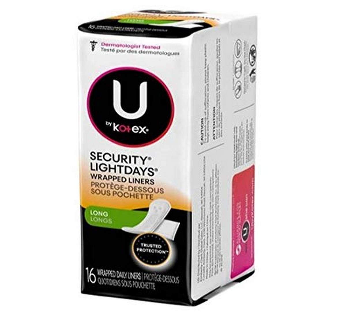 Kimberly-Clark U by Kotex pantiliner absorbente largo, ideal para días ligeros a moderados.
