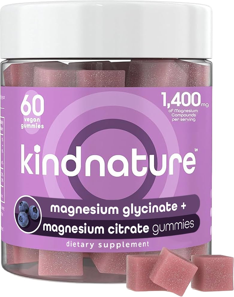 Kindnature Magnesio glicinato-citrato gummies en botella para apoyo nocturno