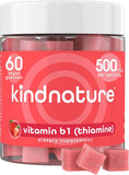 kindnature gominolas de vitamina b1 en botella con sabor fresa para energía diaria.