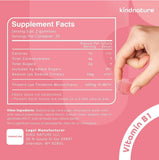 kindnature gominolas de vitamina b1 con etiqueta clara para ingredientes y valores nutricionales.