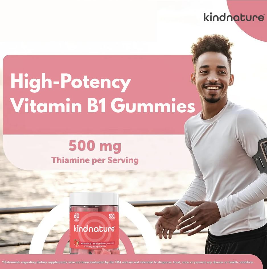 kindnature gominolas de vitamina b1, presentación en blister, libres de gluten para uso diario.