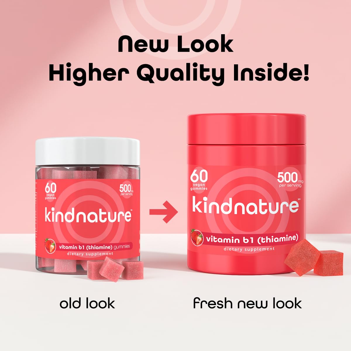kindnature gominolas de vitamina b1, detalle de sabor fresa para enfoque.