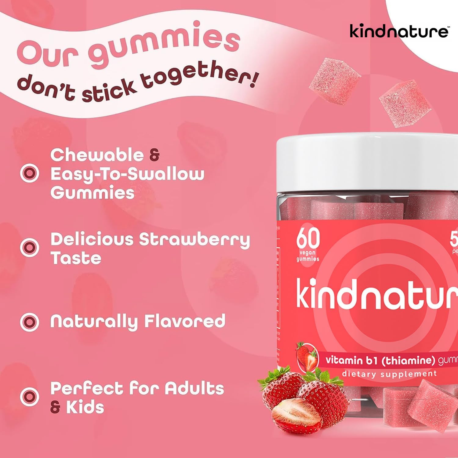 kindnature gominolas de vitamina b1 para uso diario, energía sostenida.