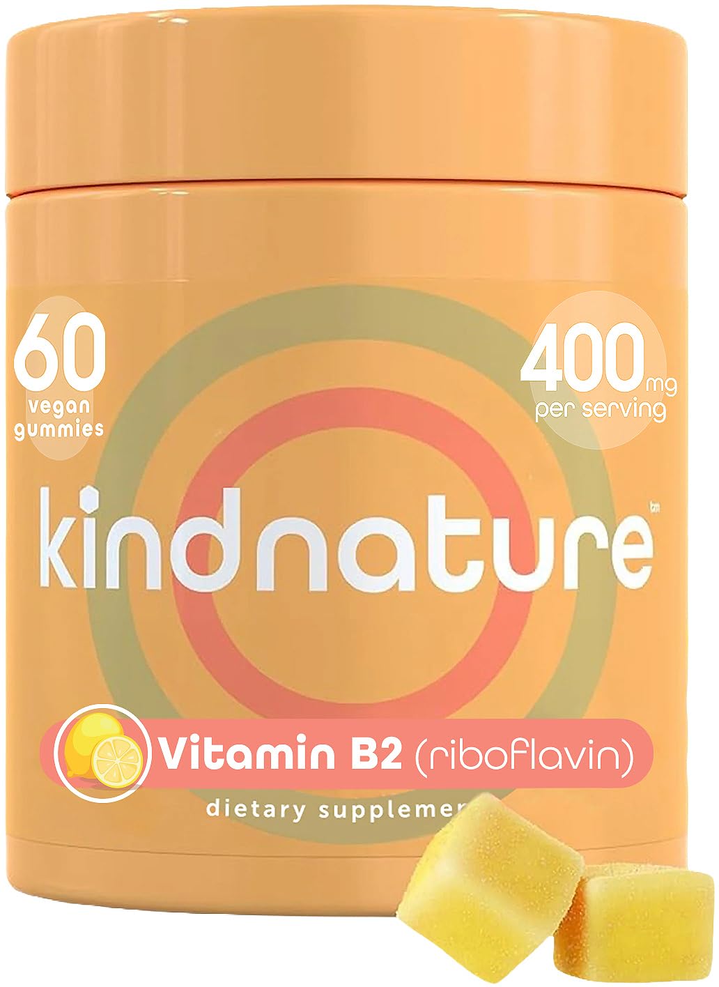 kindnature gominolas B2 sabor limón frente al empaque, apoyo diario de energía