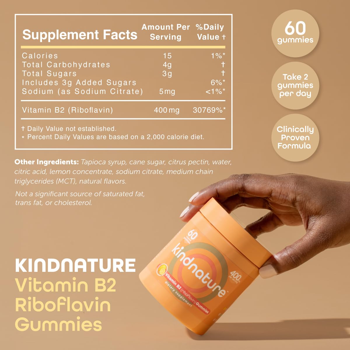 kindnature gominolas B2, dosis 400 mg por porción, fácil medir
