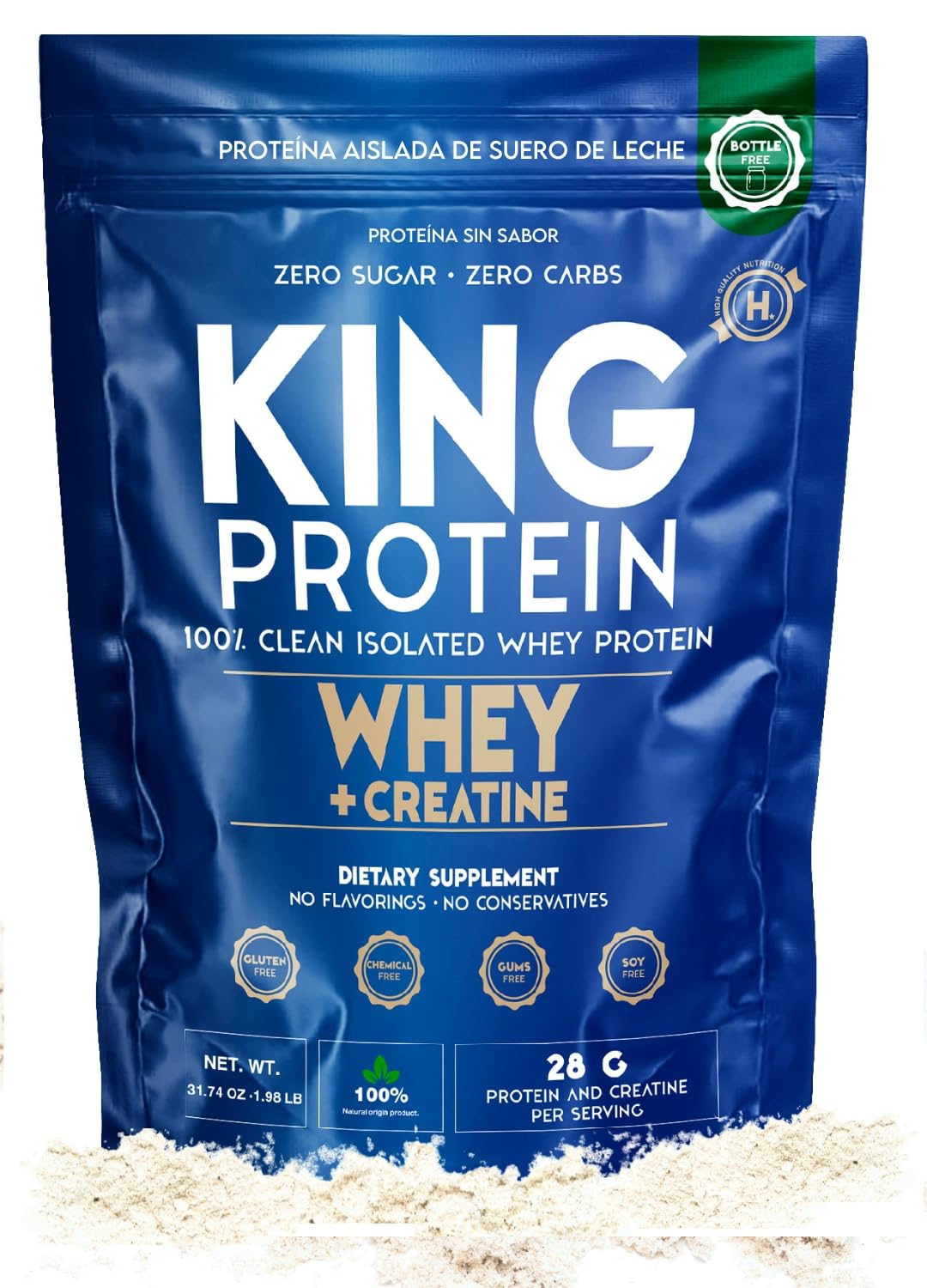 KING Protein Clean, bote de proteína sin sabor para mezclar fácilmente