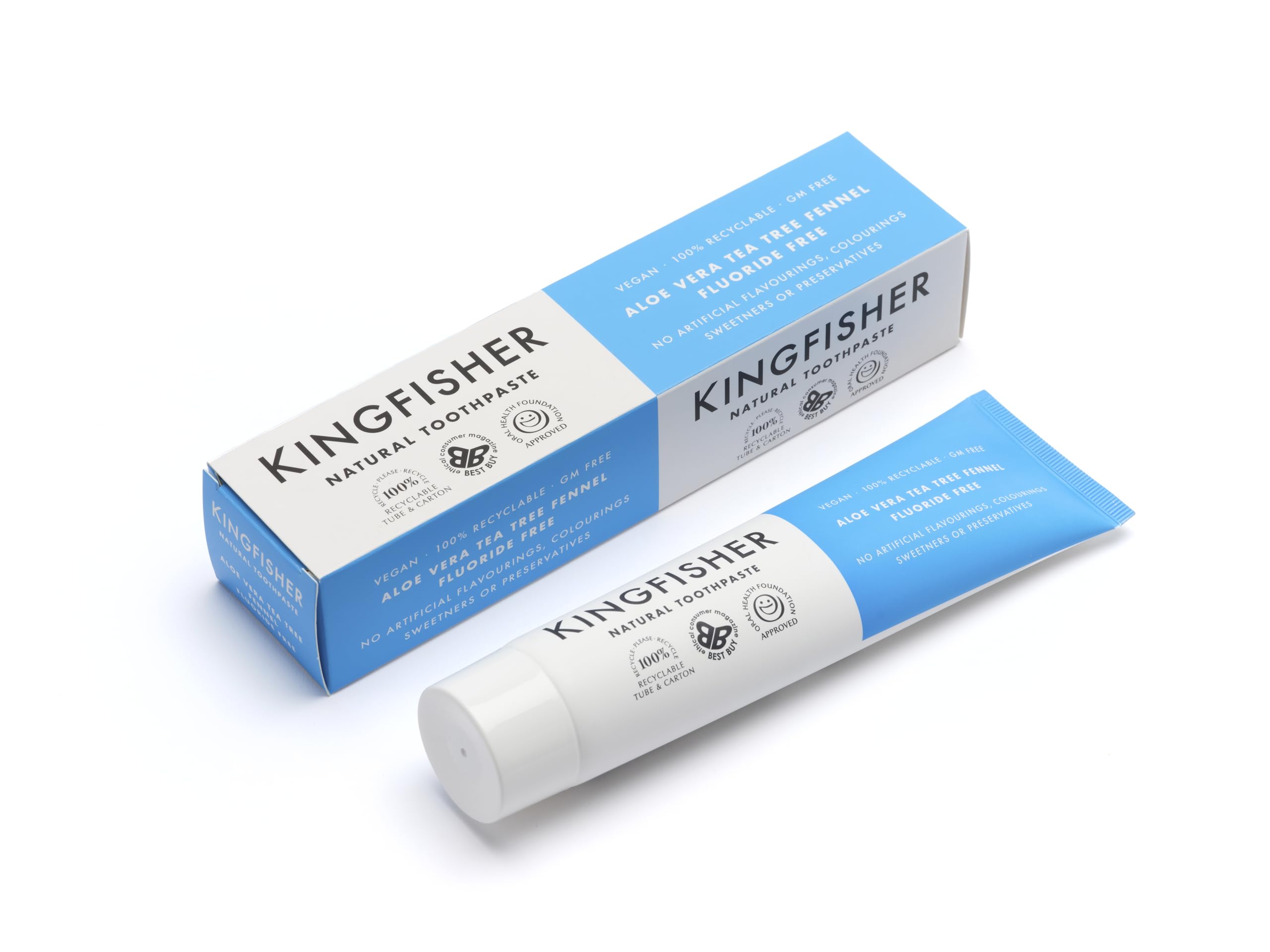 Kingfisher dentífrico con Aloe Vera, Árbol de Té e Hinojo, sin fluoruro, limpieza diaria suave.