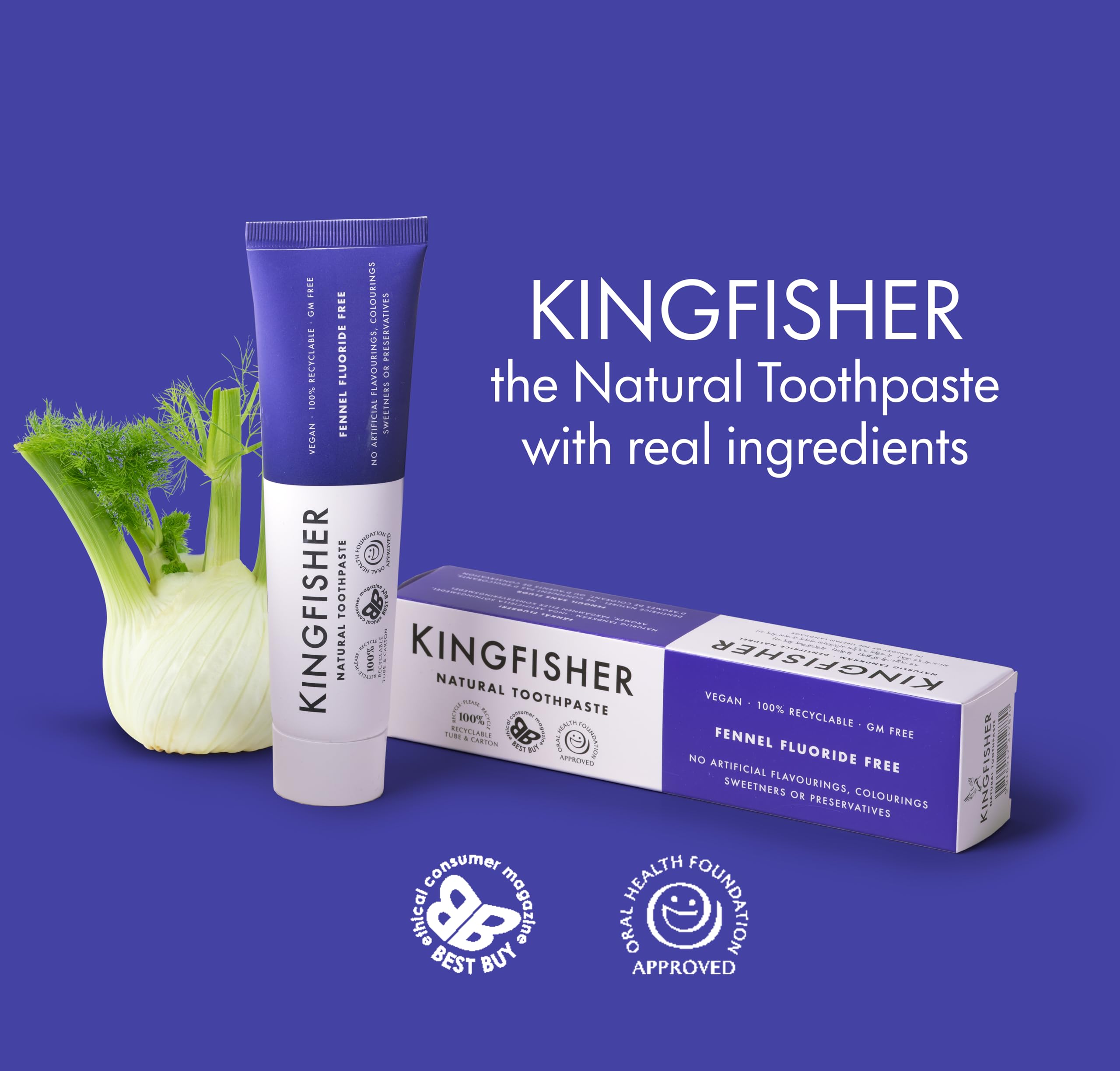 Pasta de dientes Kingfisher en tubo de 100 ml para limpieza y frescura.