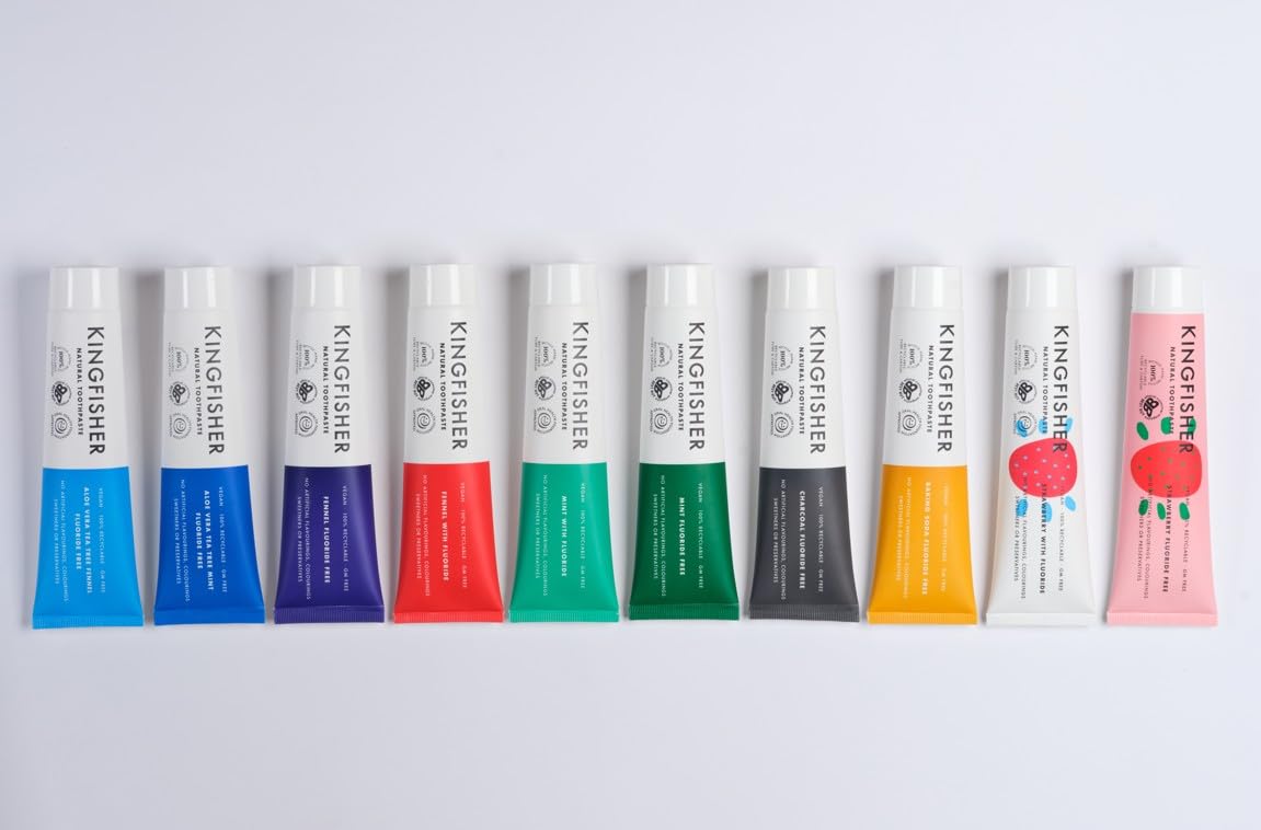 Kingfisher pasta dental sin fluoruro con hinojo, embalaje 3 pack para el hogar.