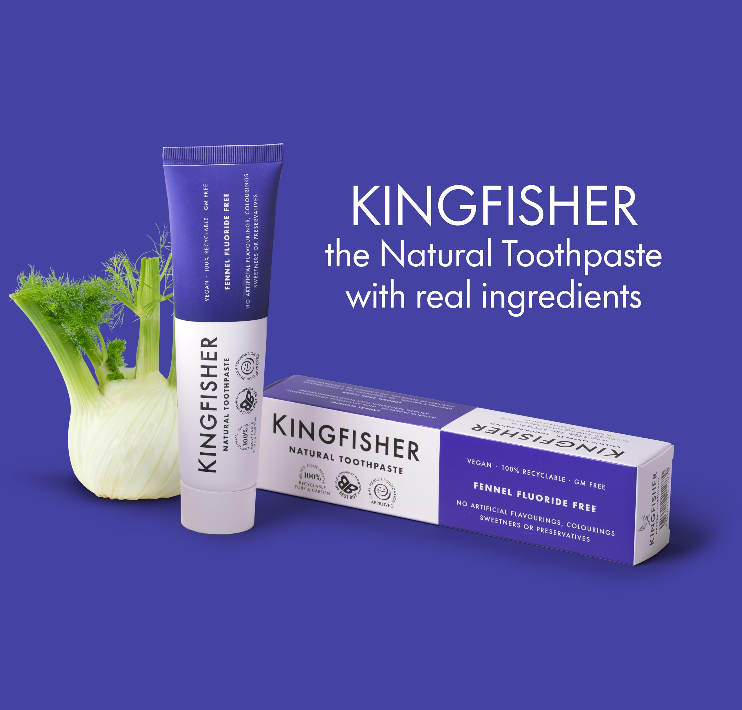 Kingfisher pack de 3 tubos sin fluor, hinojo, diseño práctico para viaje.