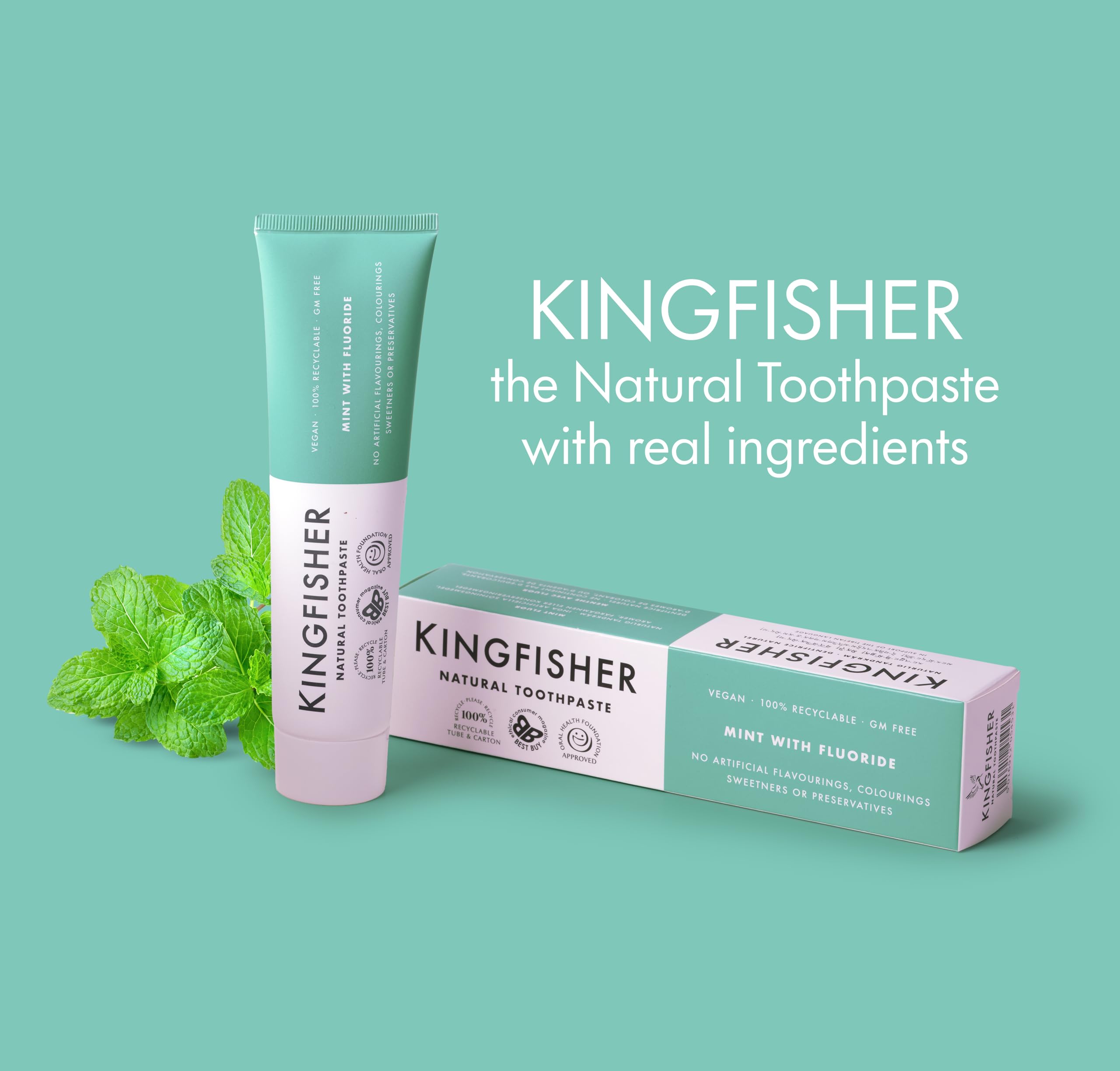 Pasta de dientes Kingfisher con menta; textura cremosa para cepillado suave