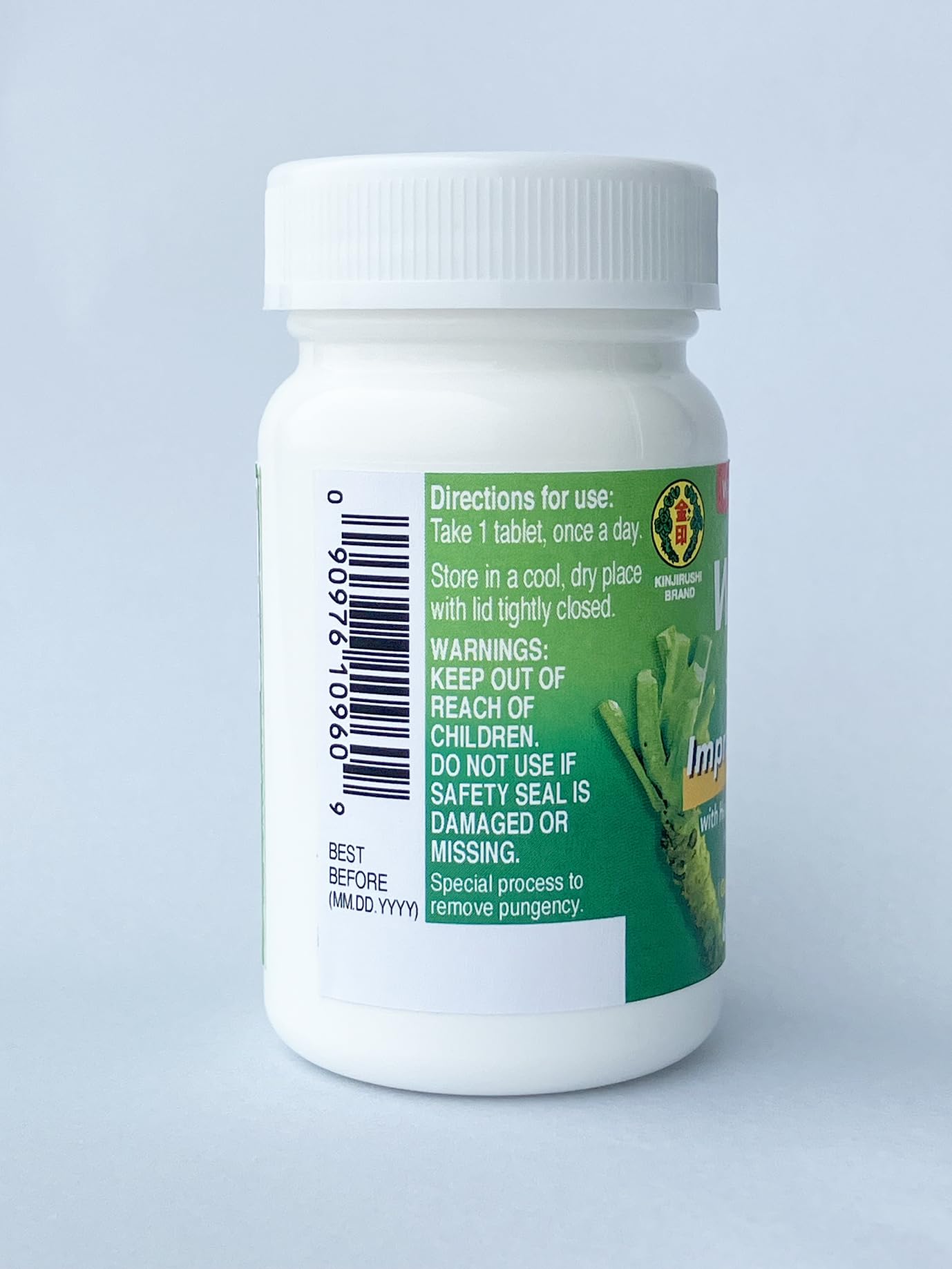 KINJIRUSHI BRAND Wasabi Sulfinyl: caja de empaque vegano y libre de gluten para consumo diario.
