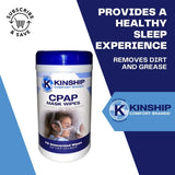 Kinship Comfort Brands toallitas CPAP limpian filtros, mejora higiene del equipo.