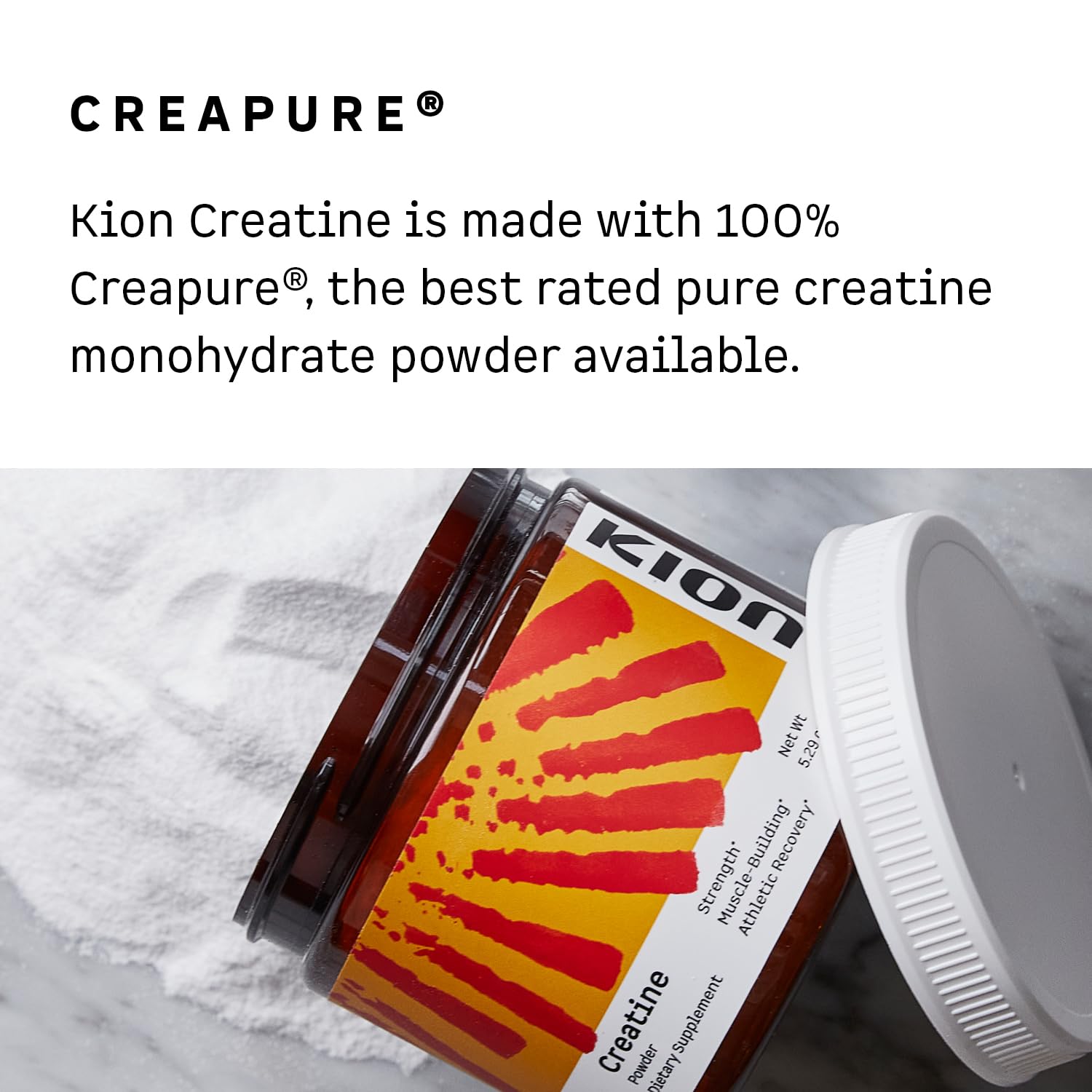 Kion Creatine certificaciones kosher, halal y sin gluten para diversas dietas.
