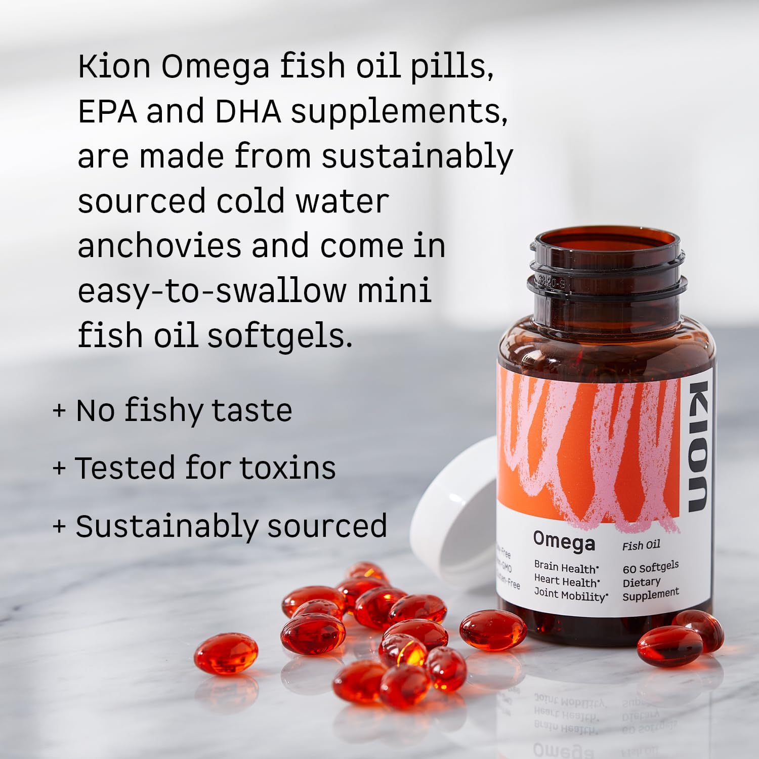 Kion Omega preservadas con romero y astaxantina para mantener frescura.