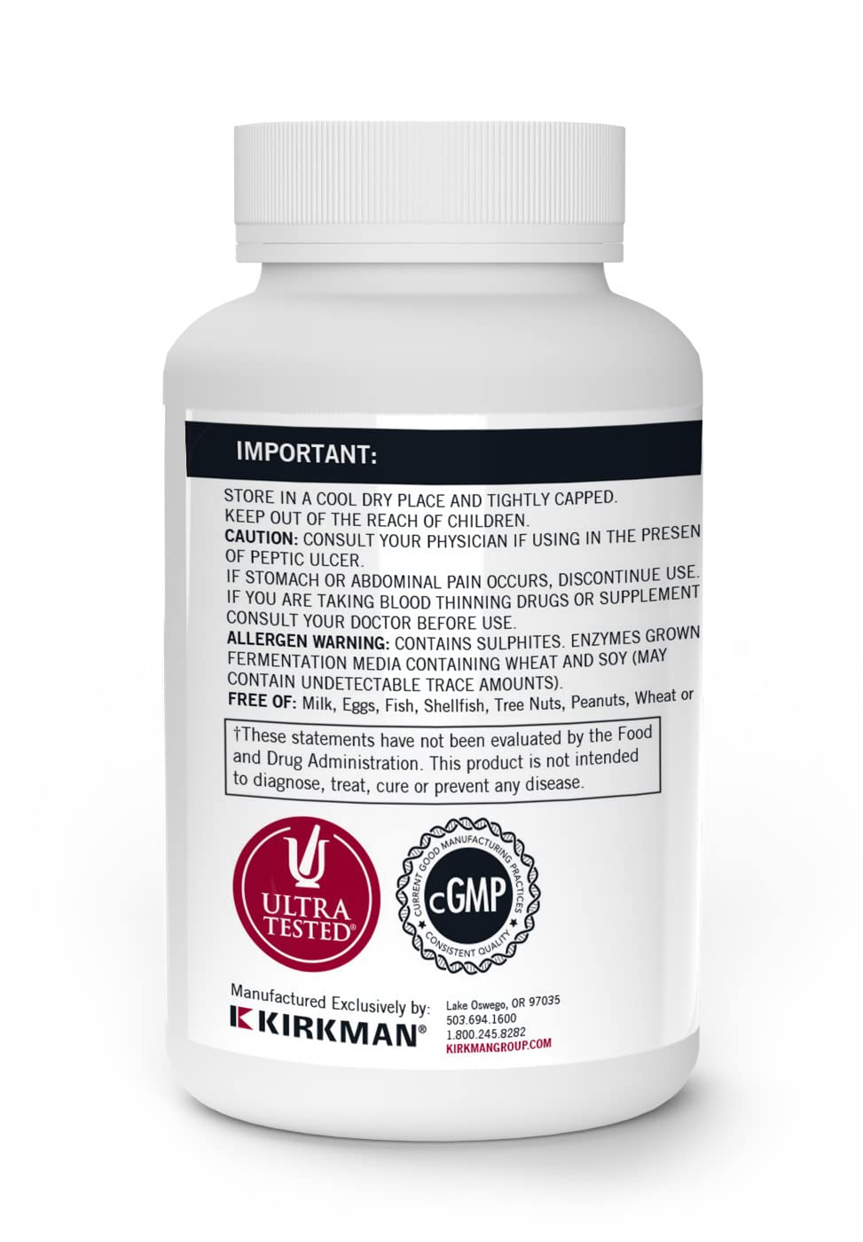 Kirkman Biofilm Defense Disruptor, etiqueta frontal clara con beneficios del producto.