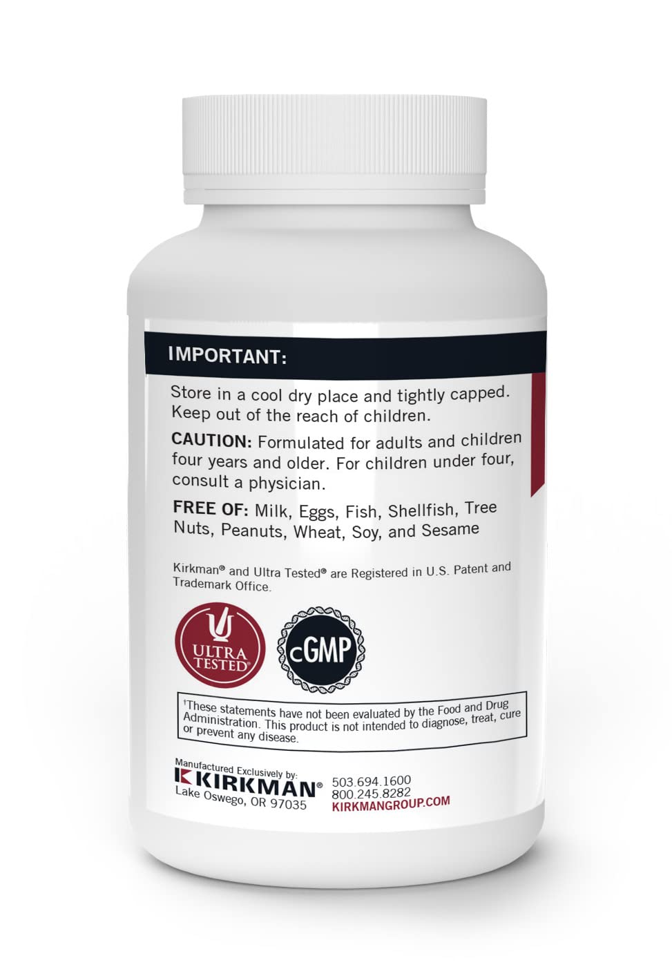 Kirkman Calcio 200 mg cápsulas vegetarianas, fáciles de tragar.