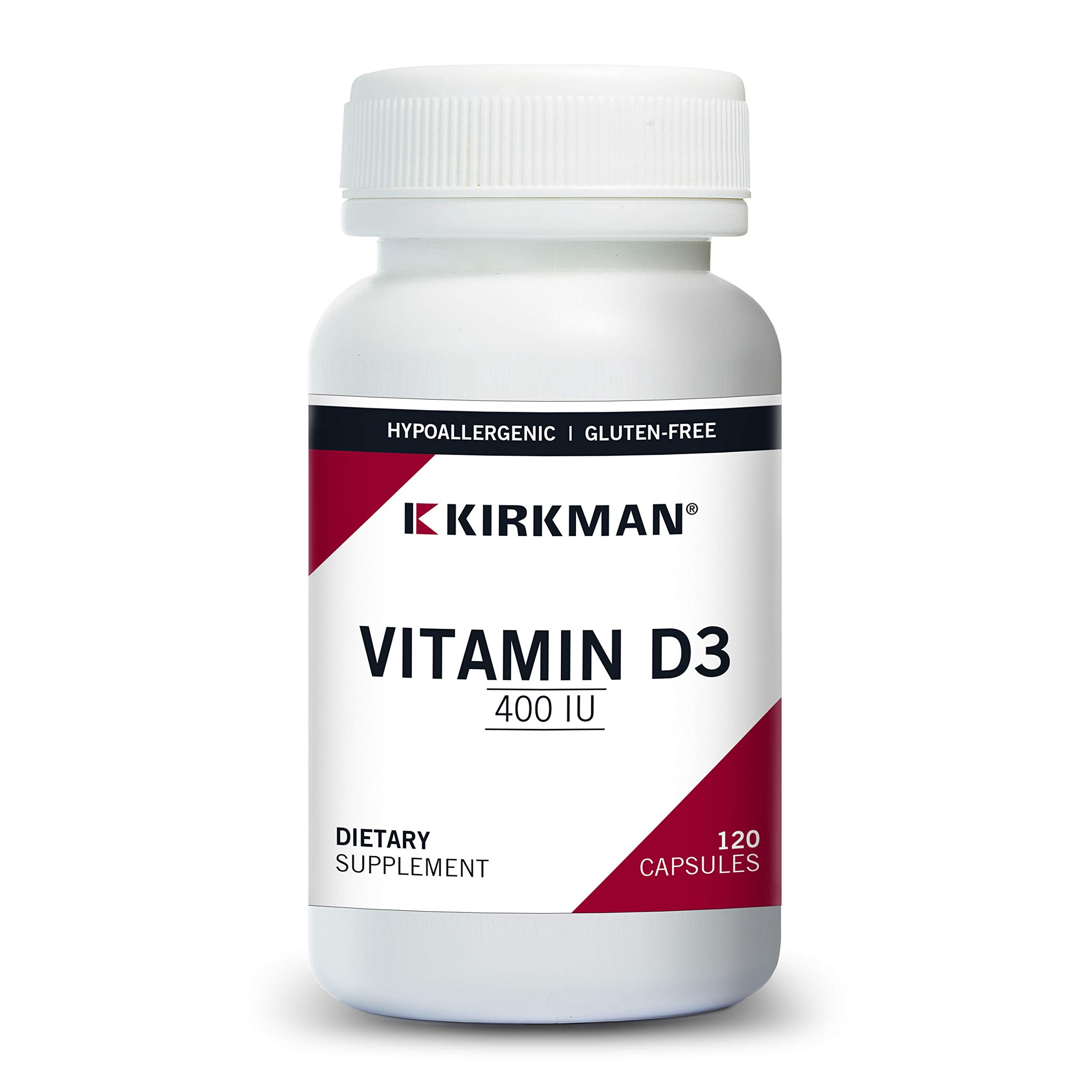 Kirkman Vitamina D-3 400 UI en botella, apoyo al sistema inmunitario y salud ósea.