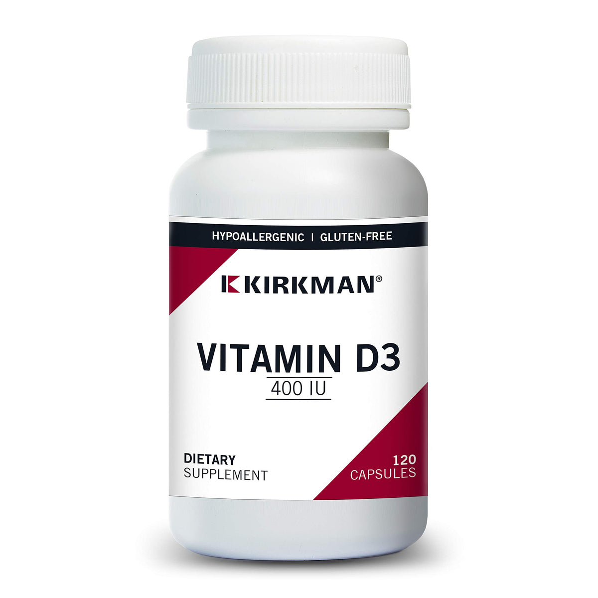 Kirkman Vitamina D-3 400 UI en botella, apoyo al sistema inmunitario y salud ósea.