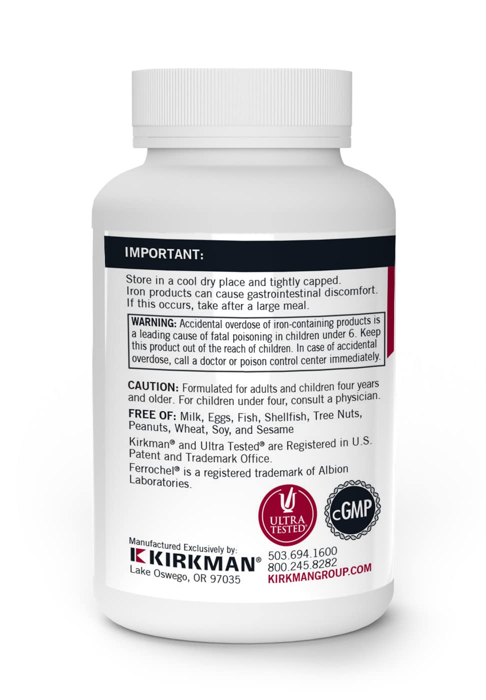 Kirkman Hierro Ferrochel 5 mg - cápsulas vegetales: formato vegetariano para dietas sin alérgenos
